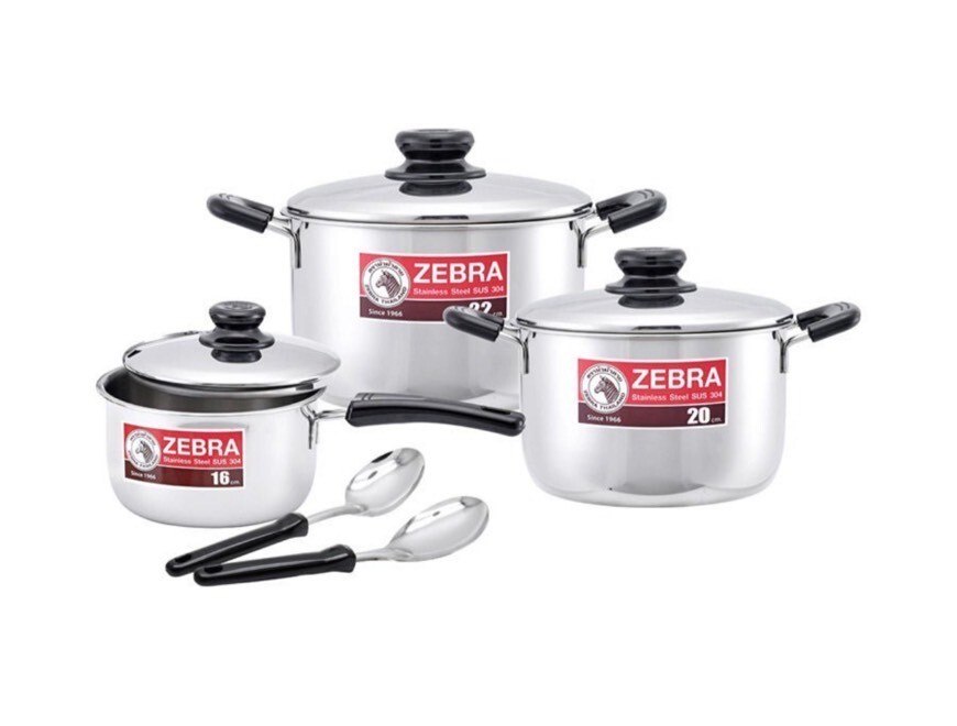 Thai Zebra Brand Kitchenware Set 3 Sauce Pots Set with 2 Ladles Stainless Steel