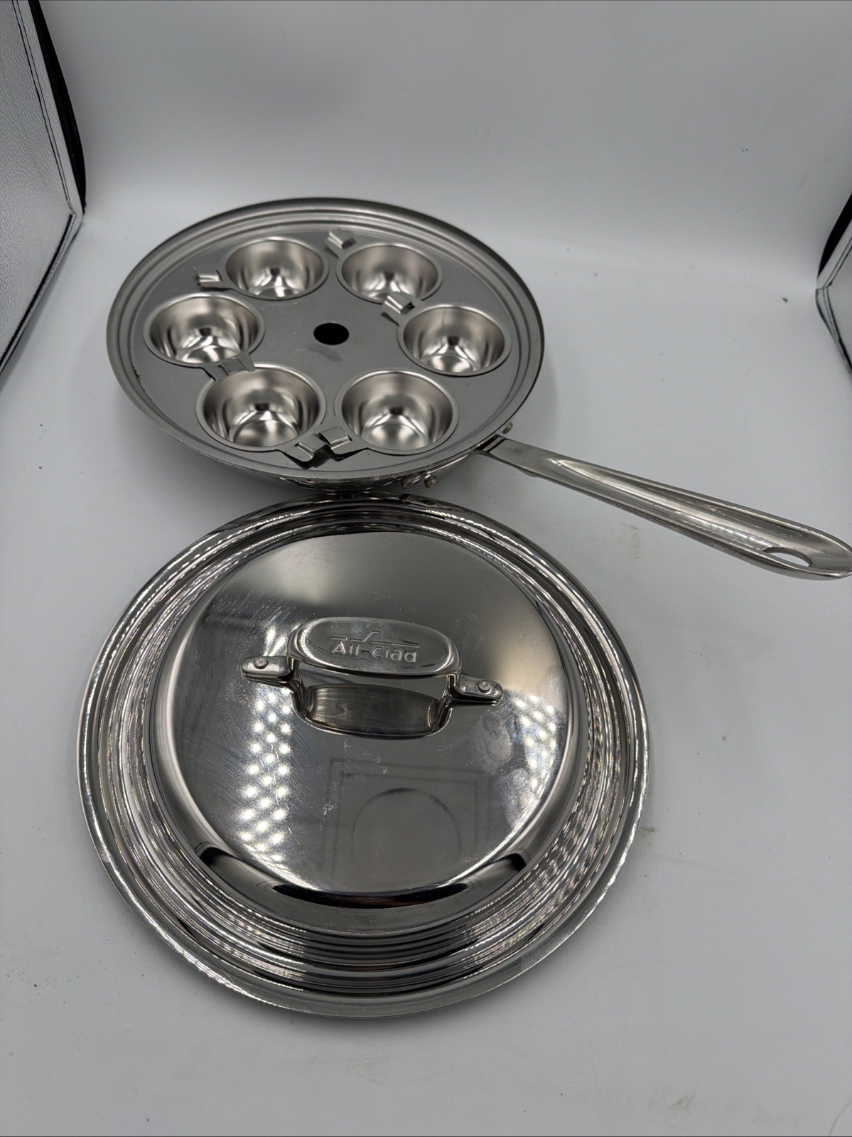 Rare All-Clad Stainless Steel 10” D5 Saute Pan Skillet with Poached Egg Insert