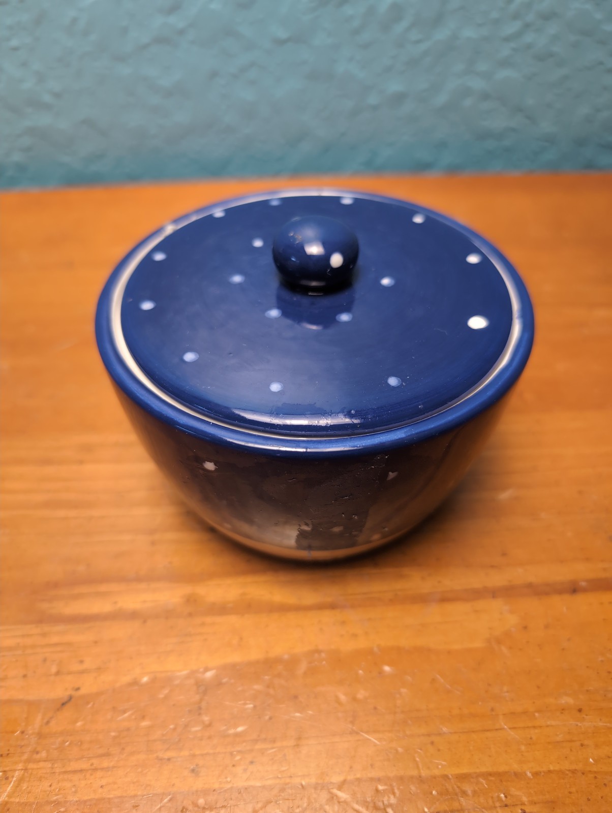 Blue Dotted Mini Ceramic Cooking Pot And Lid