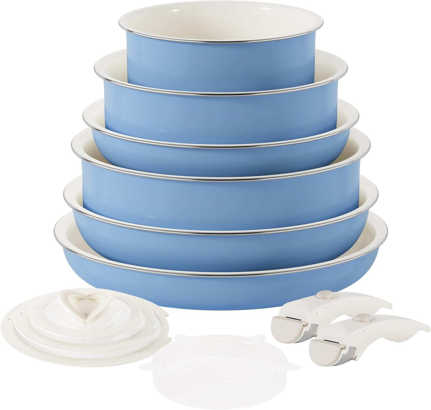 Ceramic Nonstick Pots and Pans Set with Removable Handles for Easy Cooking