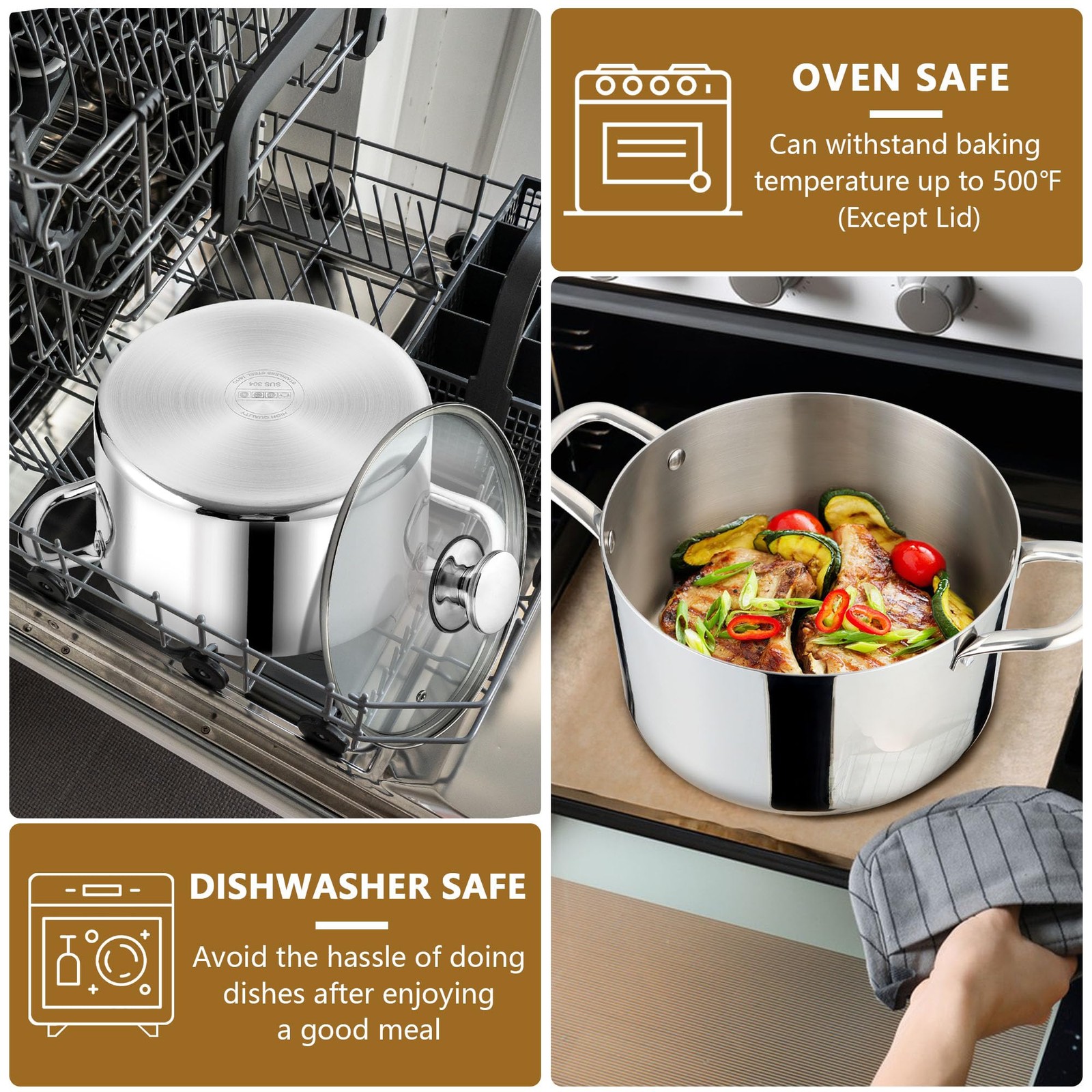 8 Quart Tri-Ply Stainless Steel Stock Pot, 8 Qt Stockpot Pasta Cooking Pot wi…