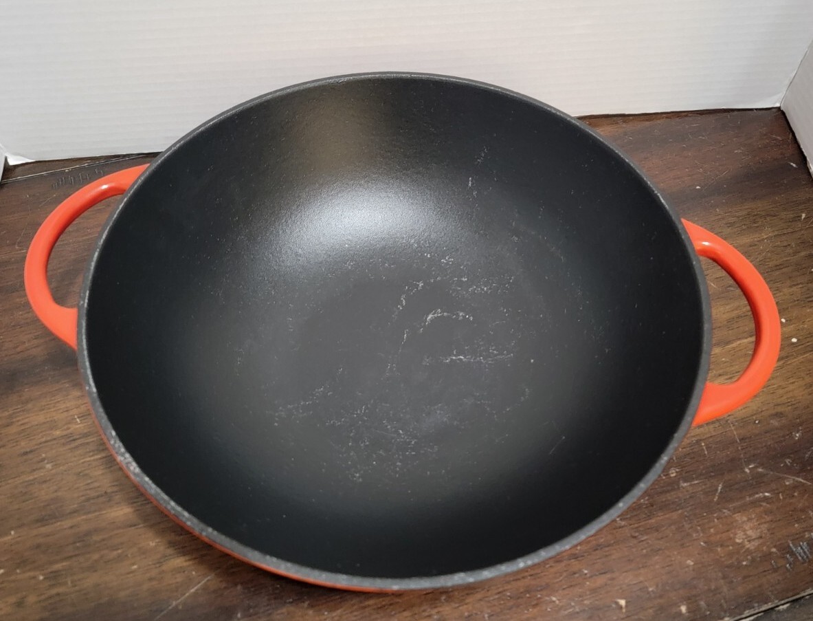Bergner Cast Iron Enamel Wok Cookware Fire Red Orange Ombre 12 Inches