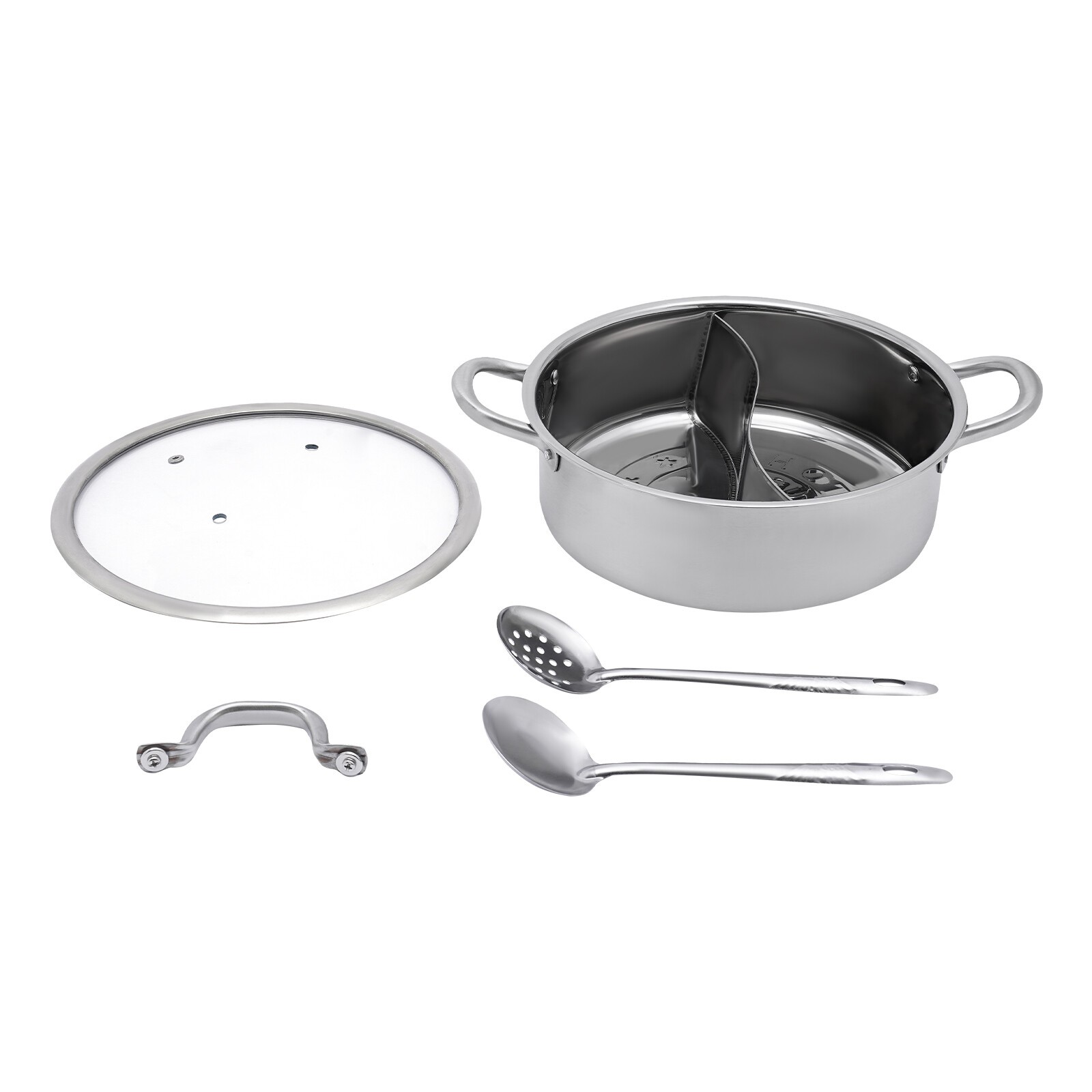 304 Stainless Steel Shabu Shabu Hot Pot with Divider , Lid , Spoon , Leaky Spoon