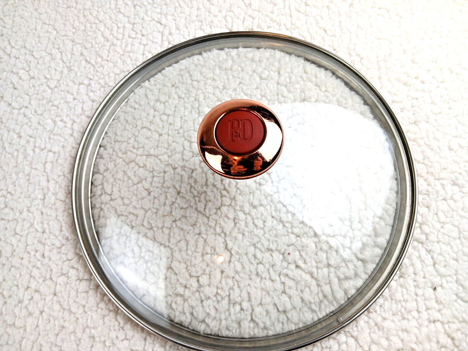 Paula Deen (Dean) Glass Pot Pan Replacement Lid with Red Copper Knob 6 1/4″