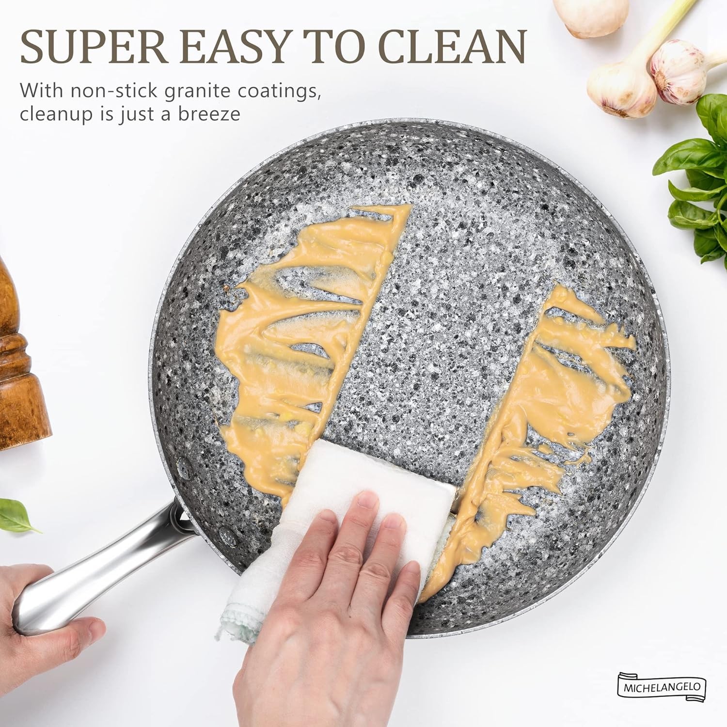 Frying Pans Set with 100% APEO & PFOA-Stone Non Stick Coating, Granite Skillet