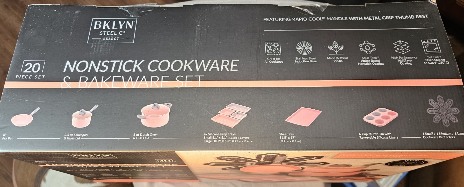 Brooklyn Steel 20 Piece Cookware/Bakeware Set, Speckled Pink. New In Box