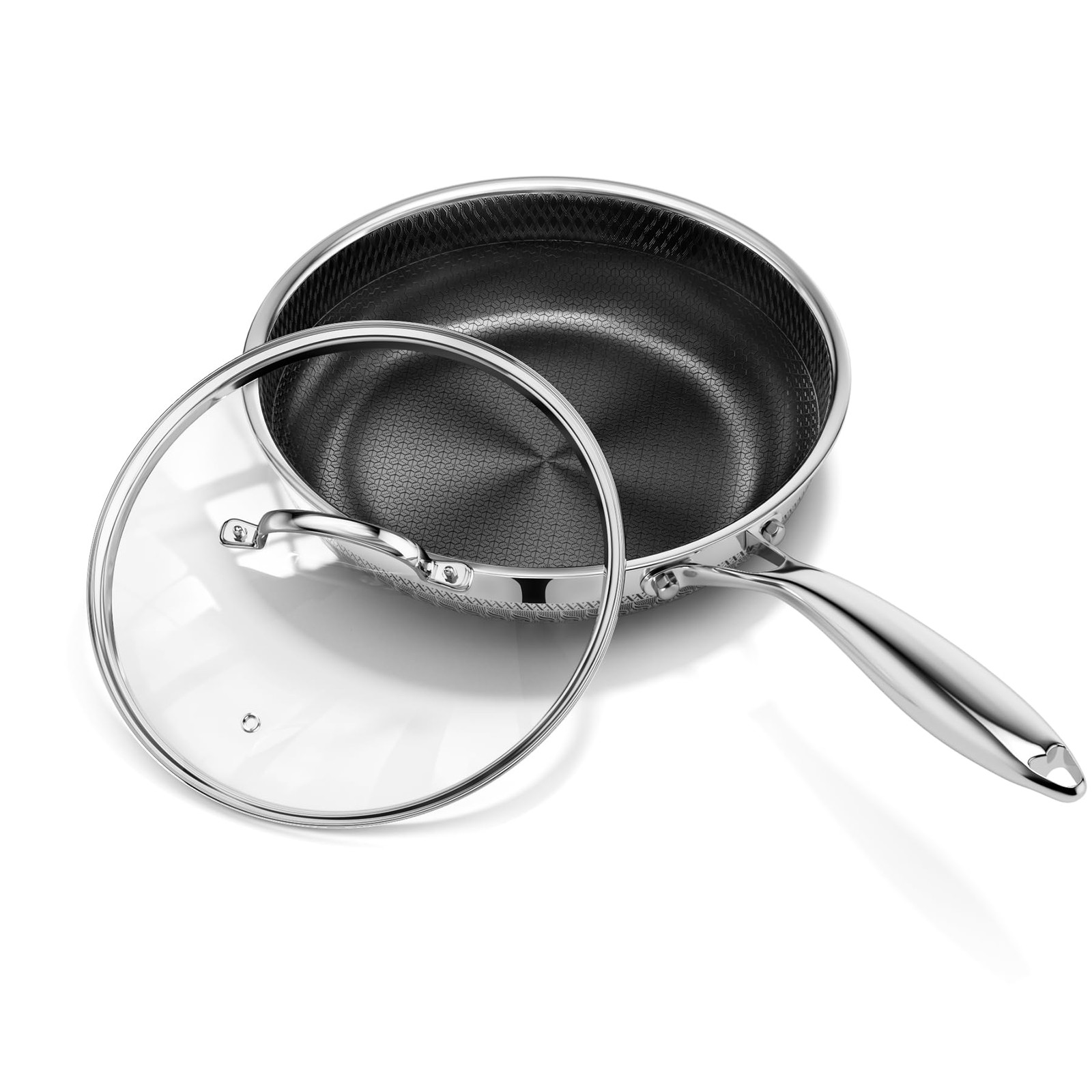 8 Inch Nonstick Frying Pan with Lid, Titanium Ceramic Tri-Ply Stainless Steel…