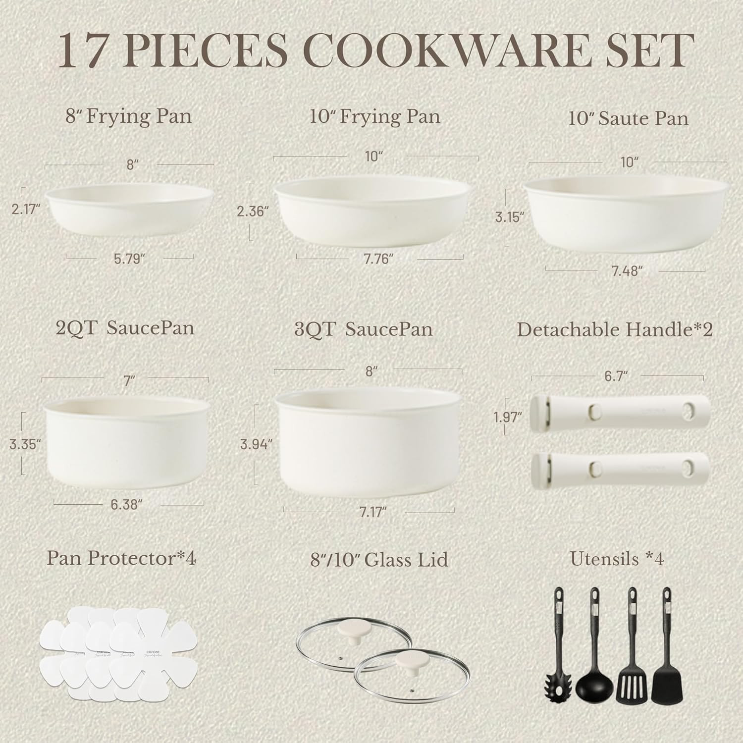 17Pcs Pots and Pans Set, Nonstick Cookware Set Detachable Handle