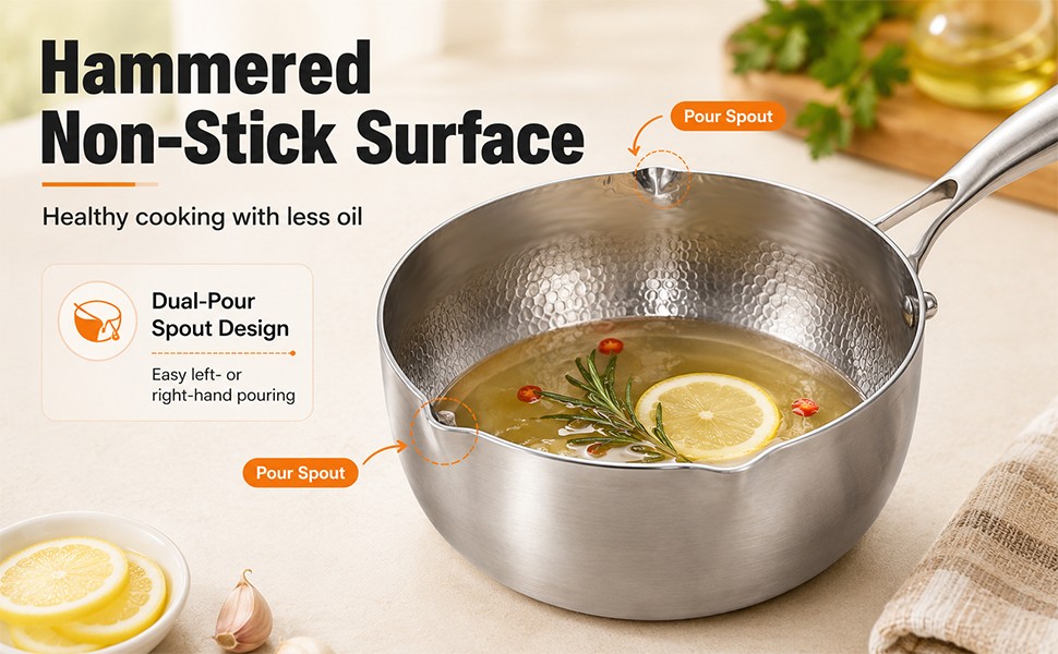 Titanium Pan Pot with Lid, Non-Stick Titanium Saucepan, 500°F Heat Resistant,