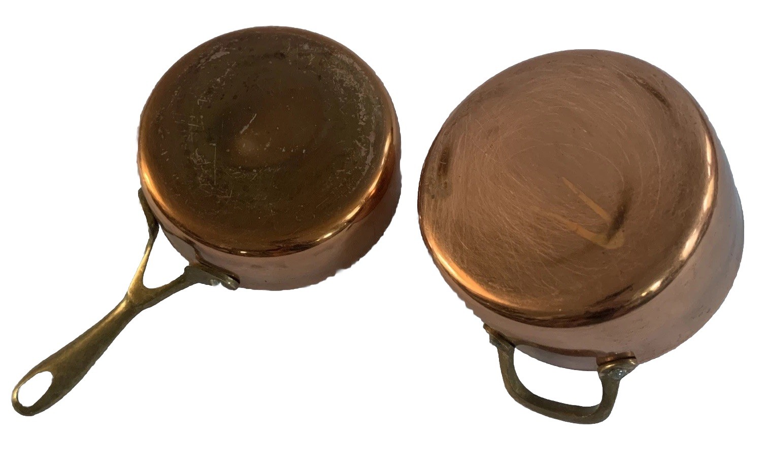 2 Mini Stainless Steel Copper Plated Dutch Oven Fryer Brass Handle 4.75″ No Lid