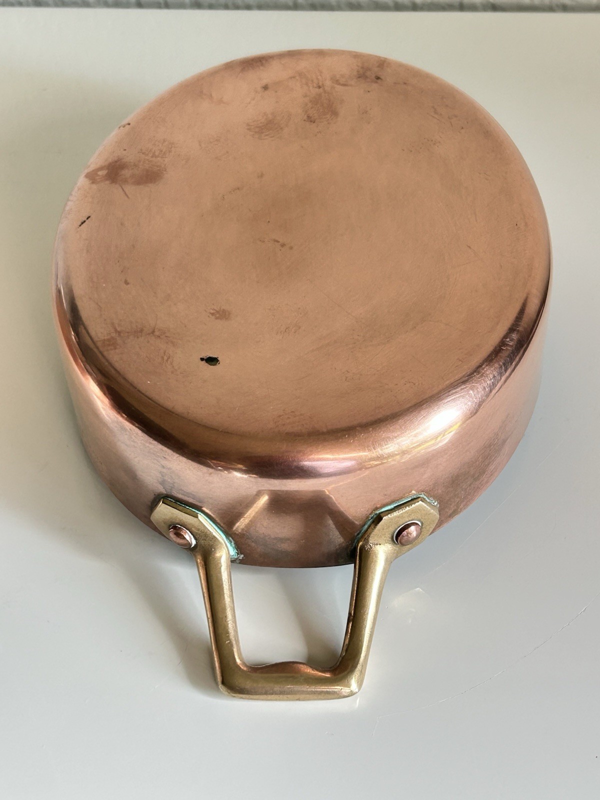 Vintage Copper Tin Lined Brass Handle Gratin Pan Set 2 Cobre Made in Chile