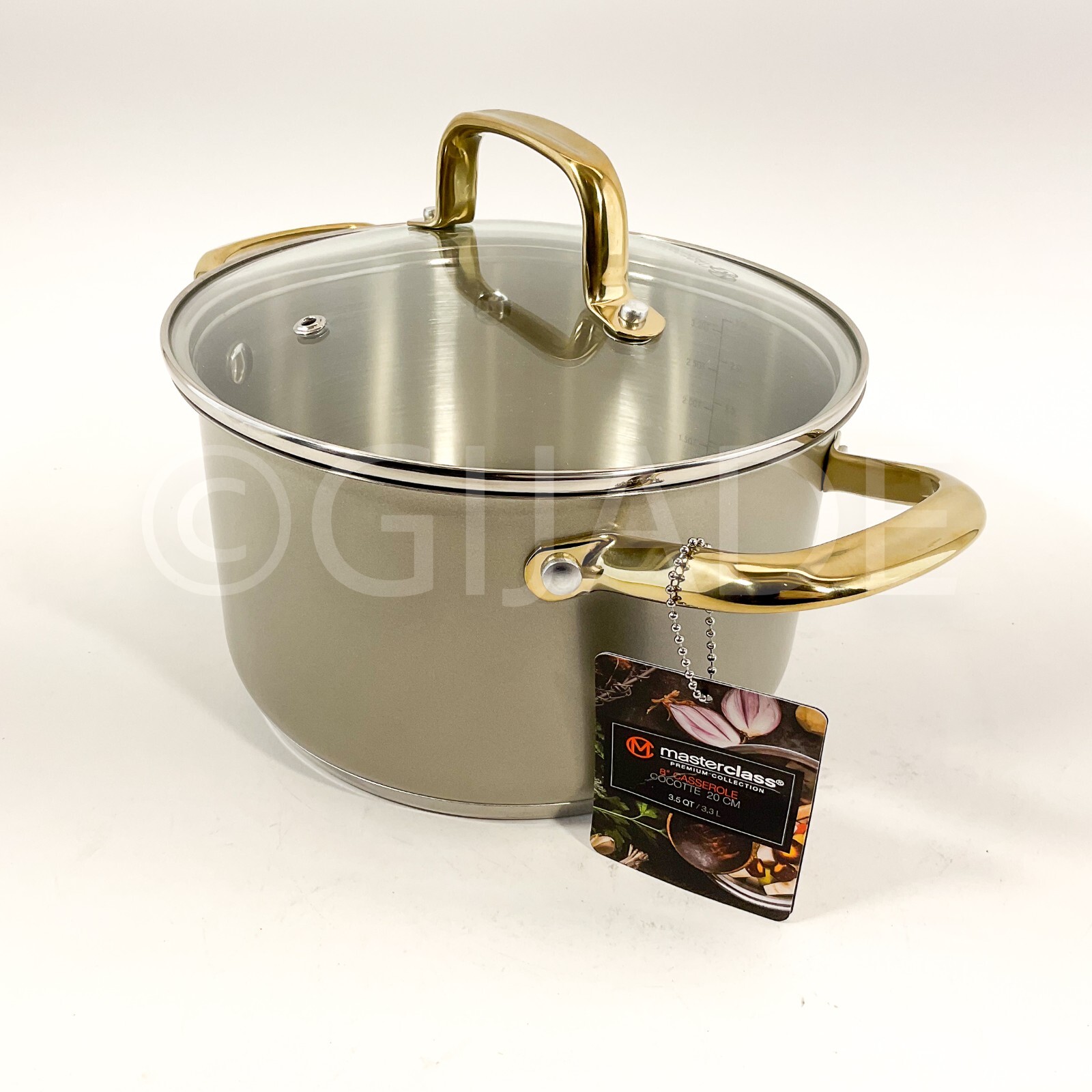 Masterclass 3.5-qt 8″ Stainless Steel Champagne + Gold CasseroleCookware New