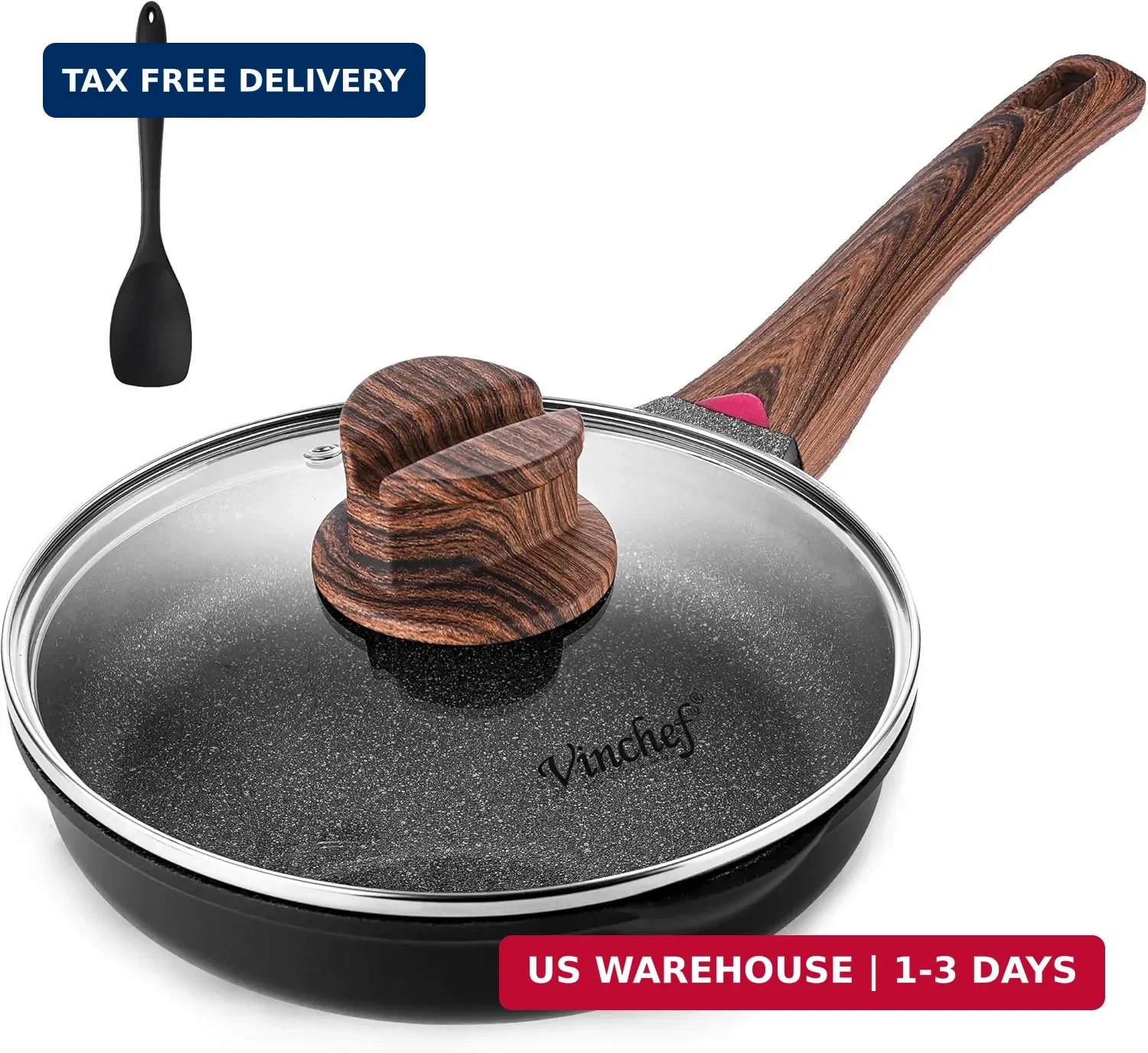 Vinchef 8″ Non Stick Frying Pans, Skillet with Lid Used for All Stoves, Inductio