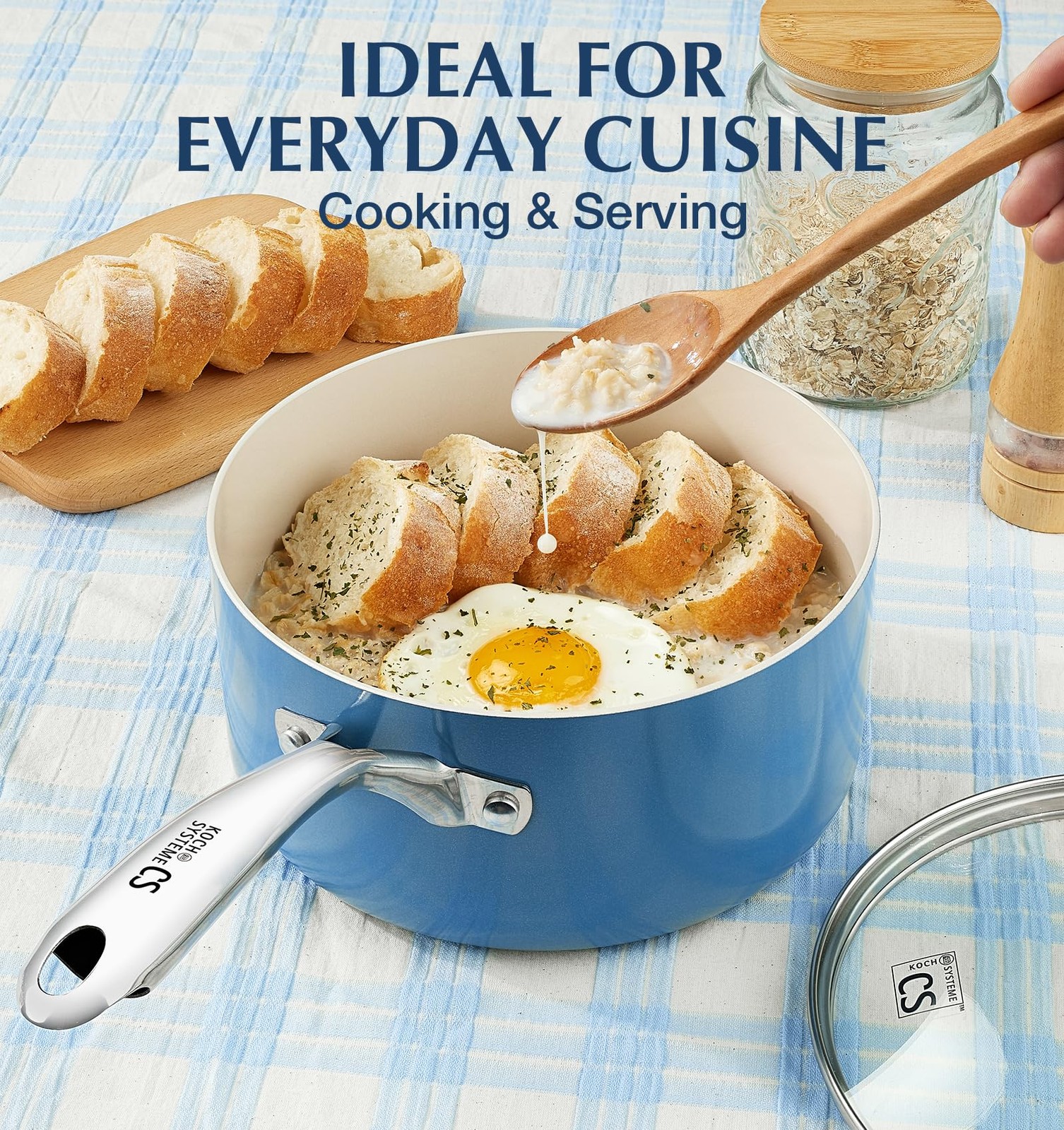 Koch Systeme Cs Nonstick Sauce Pan Lid 1Qt 2Qt 3Qt Non-Toxic Ceramic Set Blue