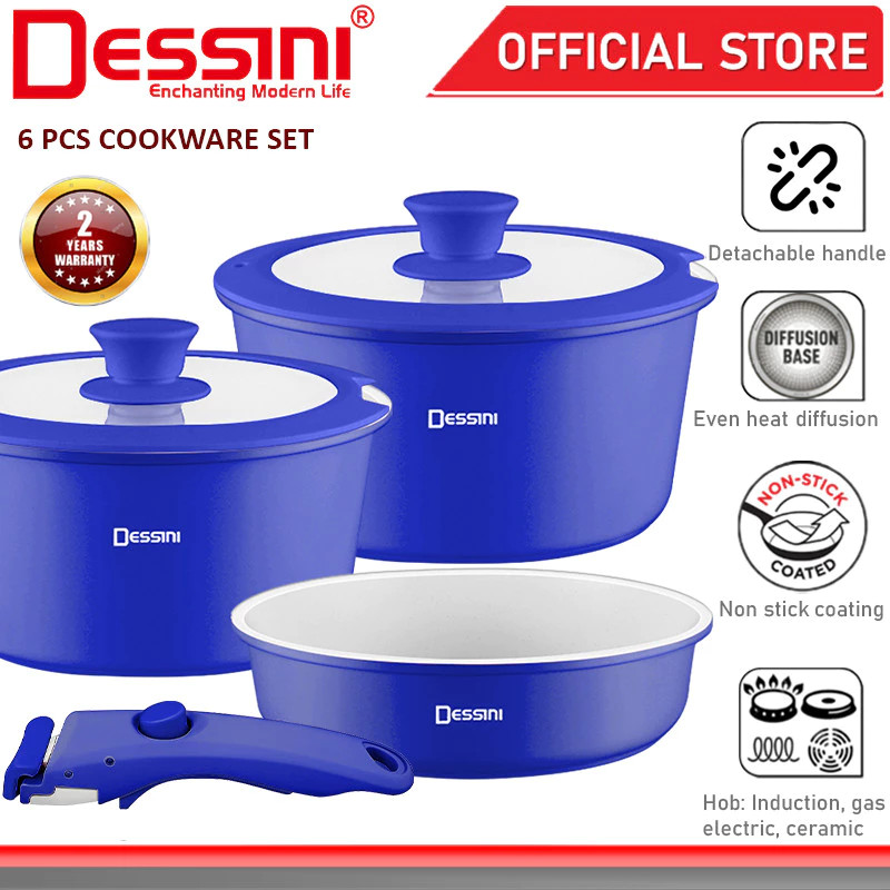 DESSINI ITALY iRMZ-6-S Non Stick Granite Cooking Pot Frying Pan Cookware 6 pcs