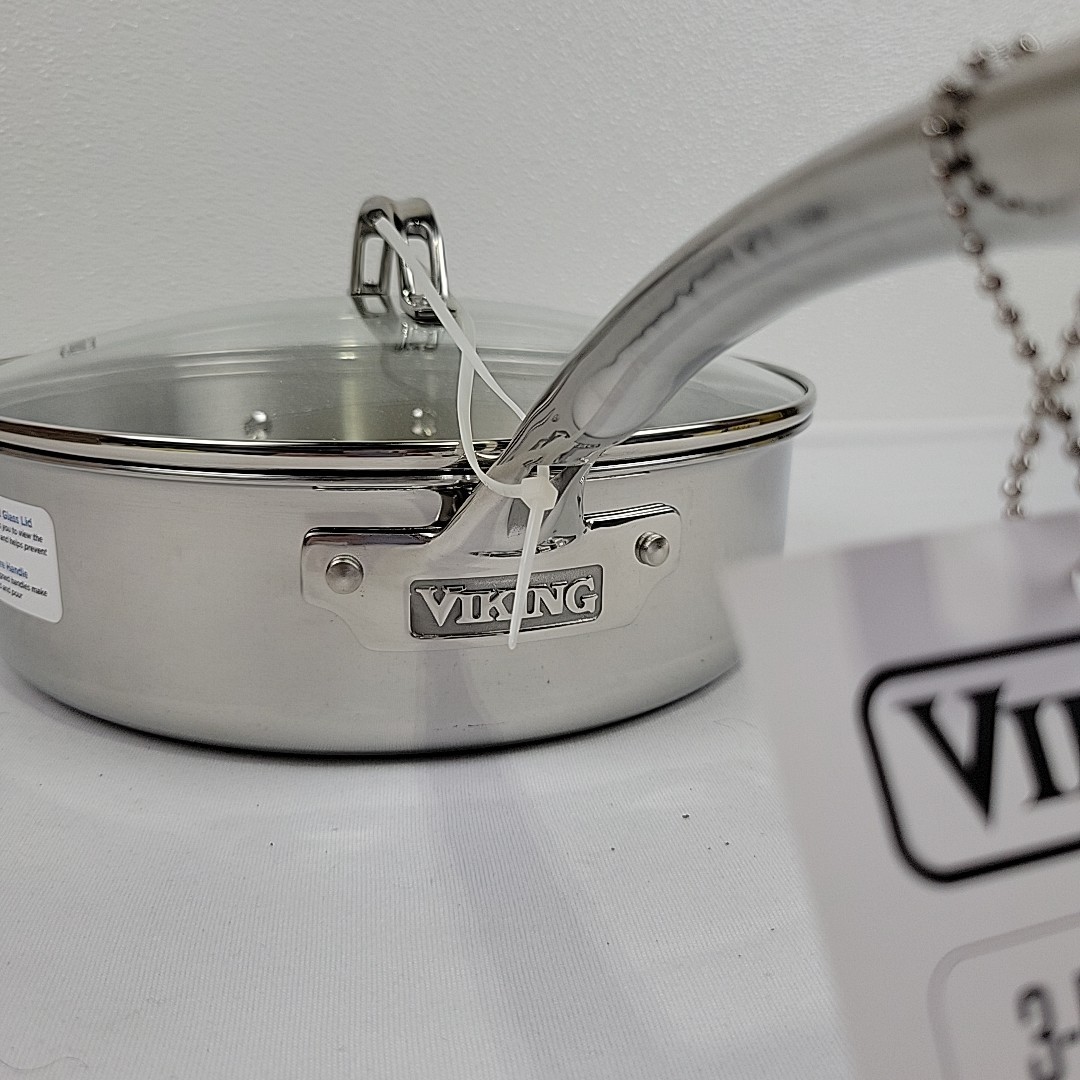Viking 3-Ply Stainless Steel Saute Pan Mirror Finish With Glass Lid 5.25 Qt NWT