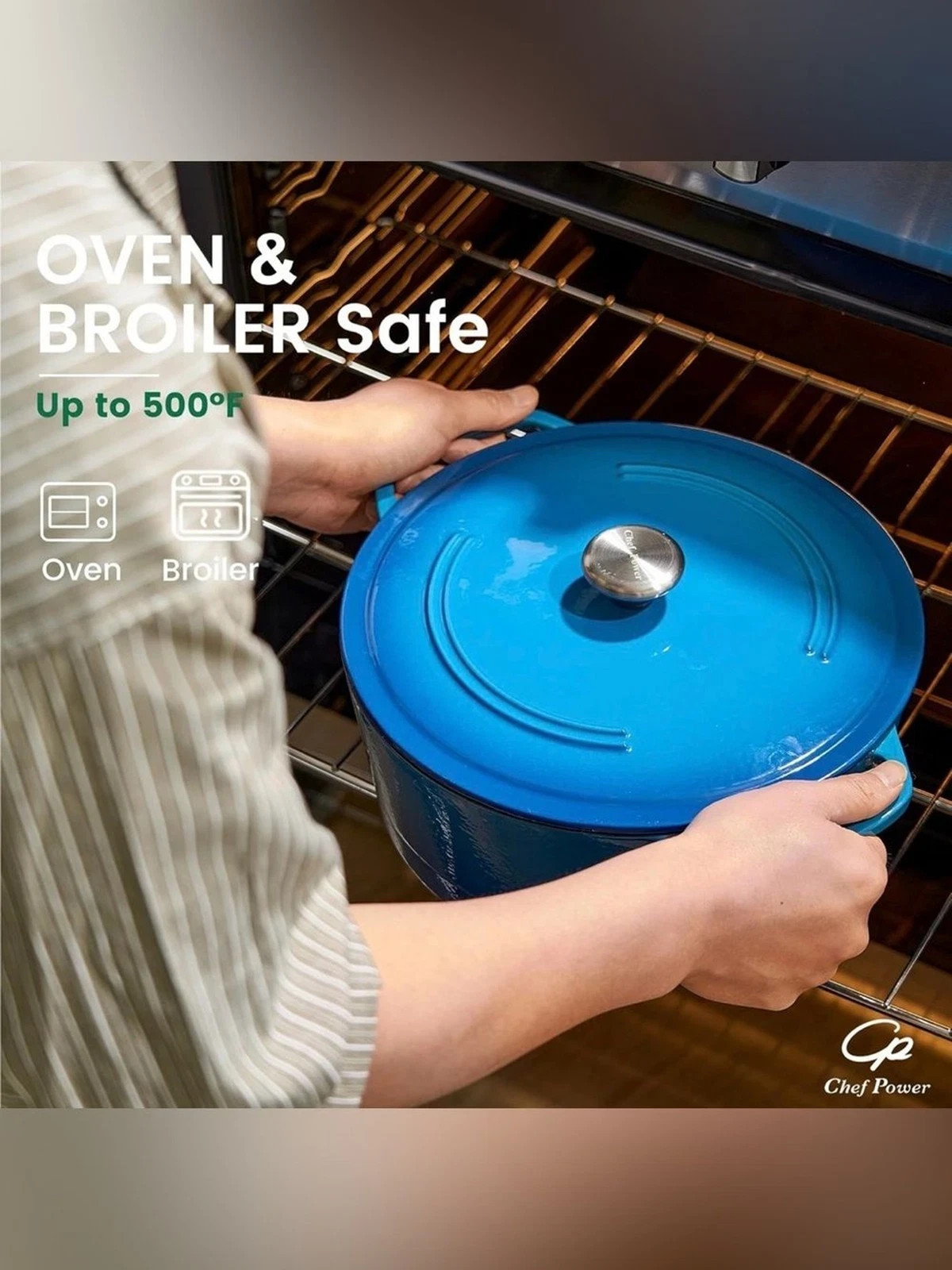 Chef Power 6QT Enameled Cast Iron Dutch Oven with Lid Blue