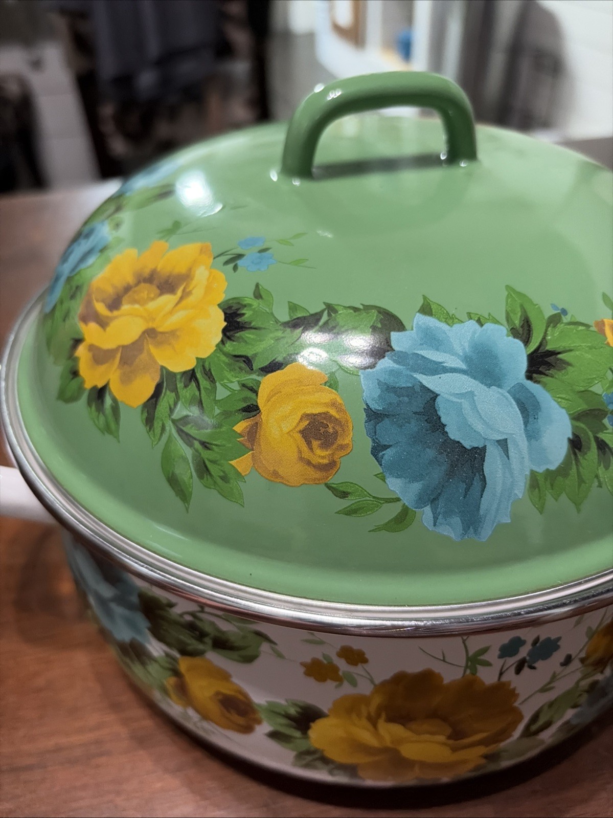 The Pioneer Woman 4 QT Sock Pot Rose Shadow With Lid Floral Enamel Steel 3.7L