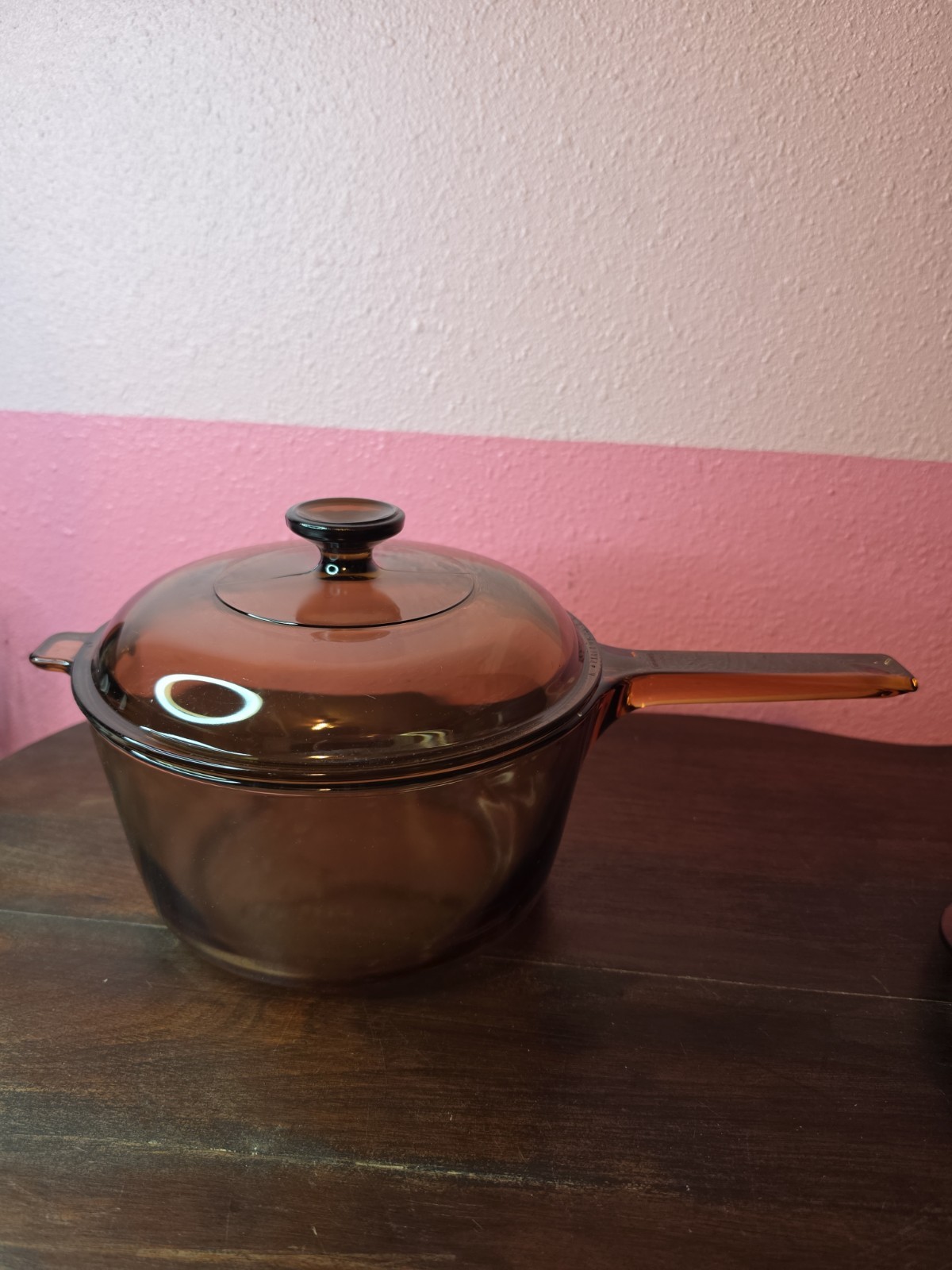 Corning Ware Visions Amber 2.5 Qt Saucepan Pot w/ Pyrex Glass Lid USA Vintage