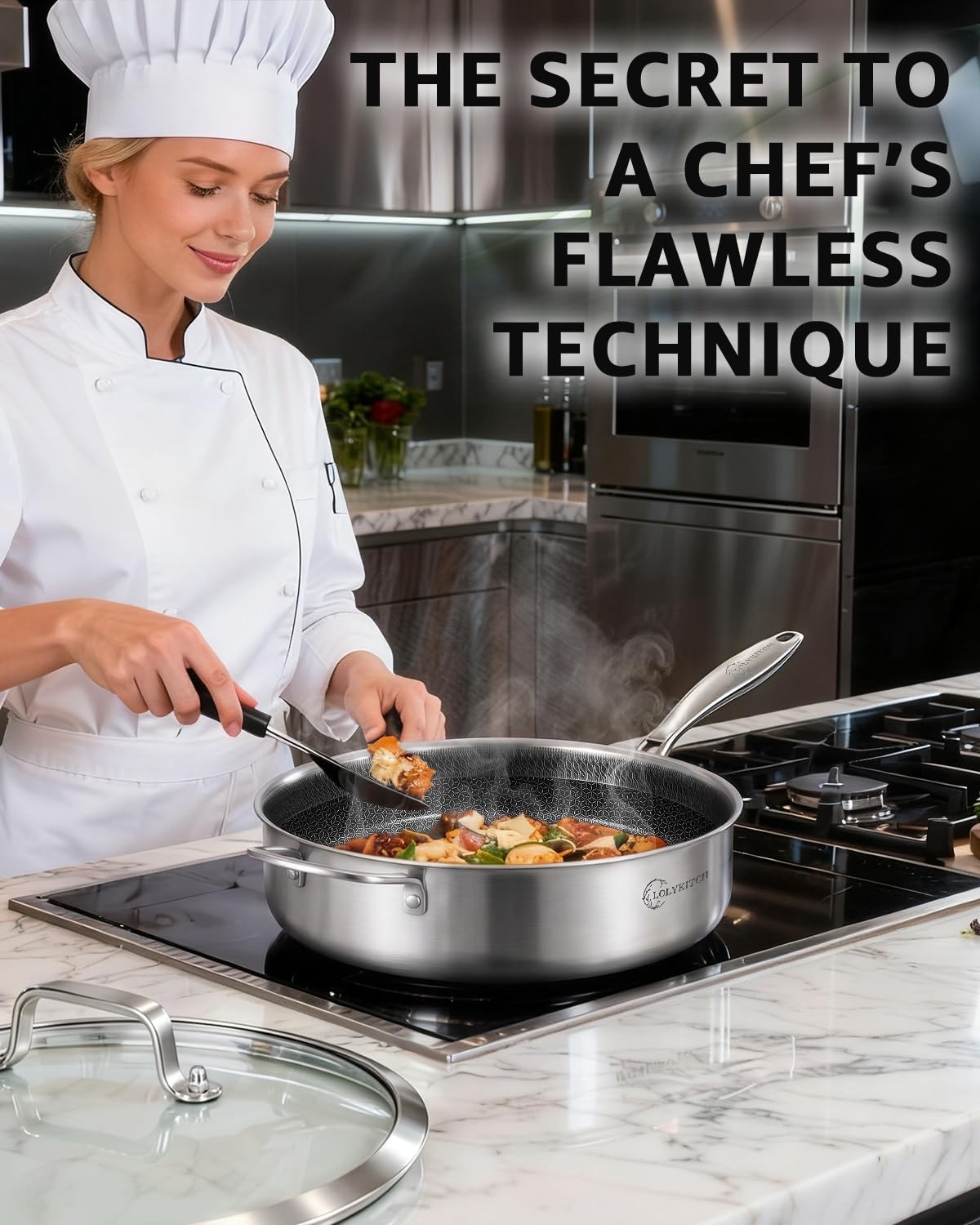 6 QT Large Skillet with Lid, 12 Inch Nonstick Deep Frying Pan, Tri-Ply Stainl…
