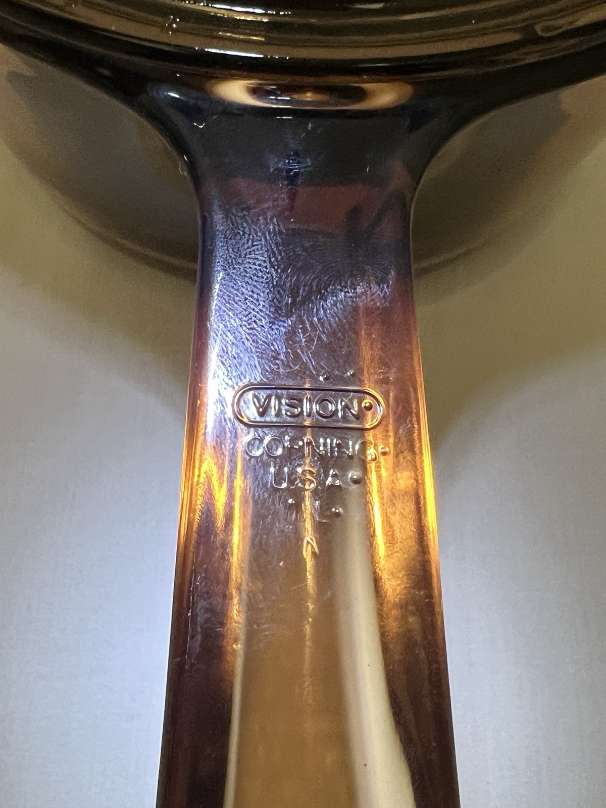 Corning Ware Vision Amber Glass 1 Liter Sauce Pot Pyrex W/ Lid Pour Spout Teflon