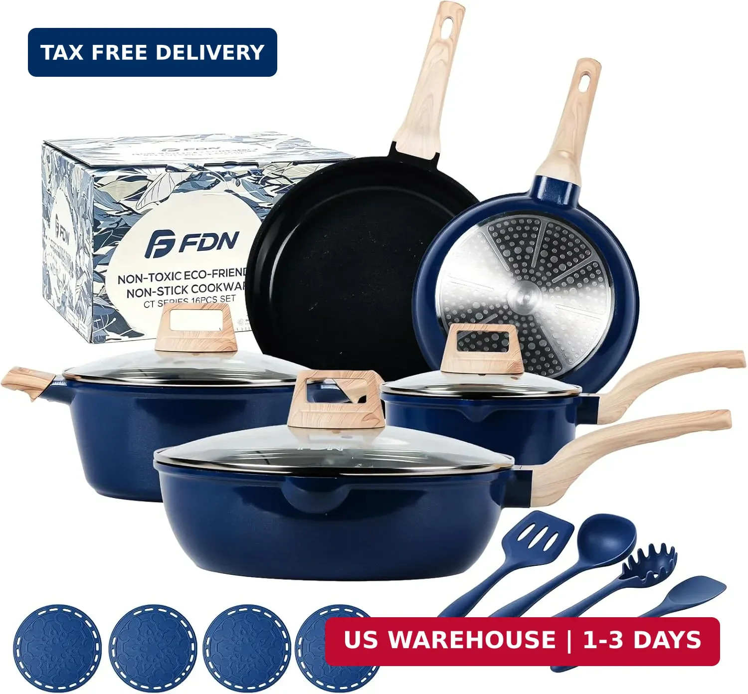 FDN 16Pcs Titanium Pots and Pans Set,Toxic-Free Cookware Set, Dishwasher & Oven