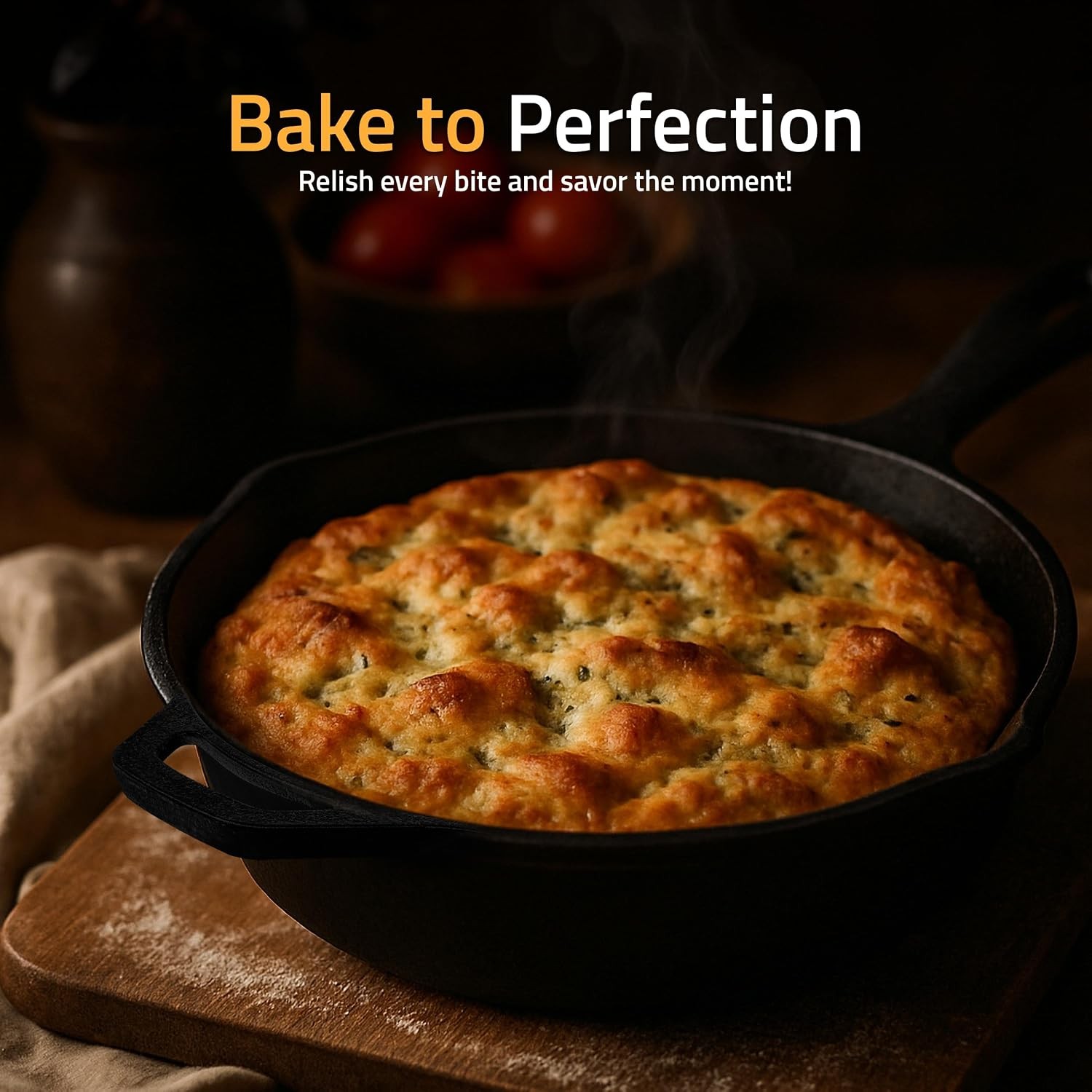 12″ Cast Iron Skillet Chefs Pan – Pre-Seasoned, Even Heat, PFAS-Free, Black