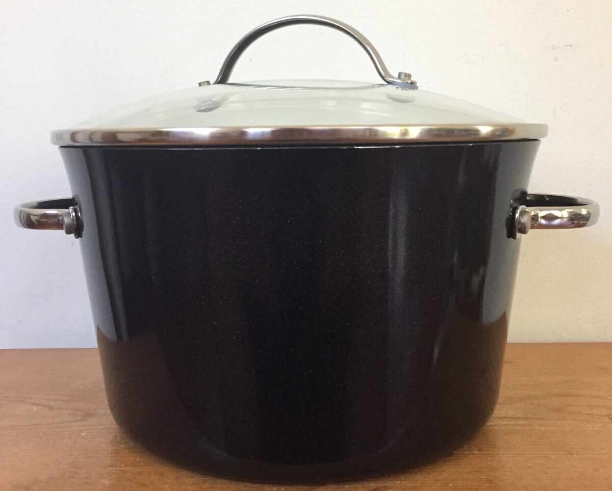 Farberware 6 qt Non-Stick Dark Blue Sparkle Stainless Handle Stock Pot Glass Top