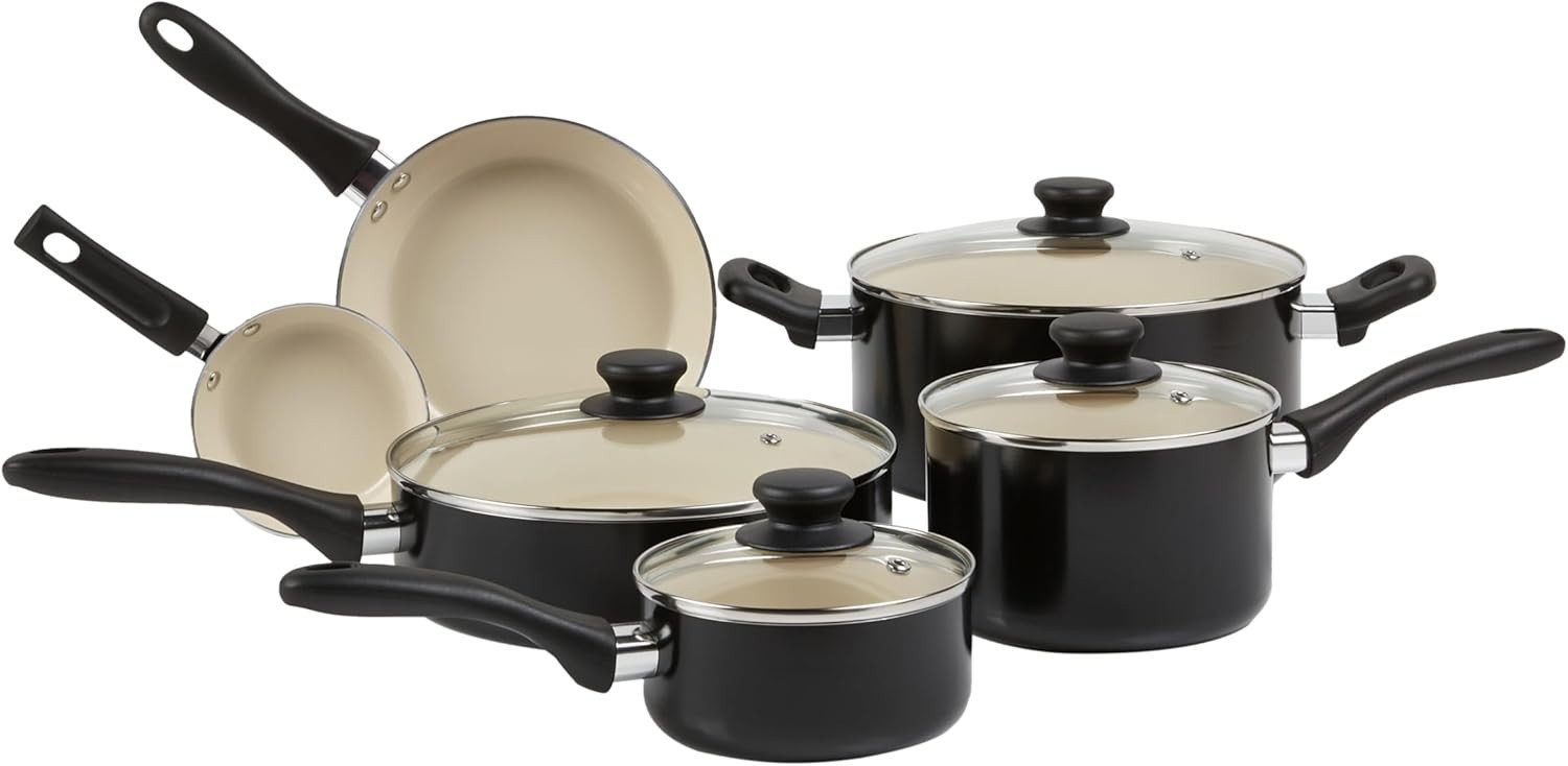 Amazon Basics 11 Piece Ceramic Non-Stick Pots & Pans Set Dishwasher & Oven Safe