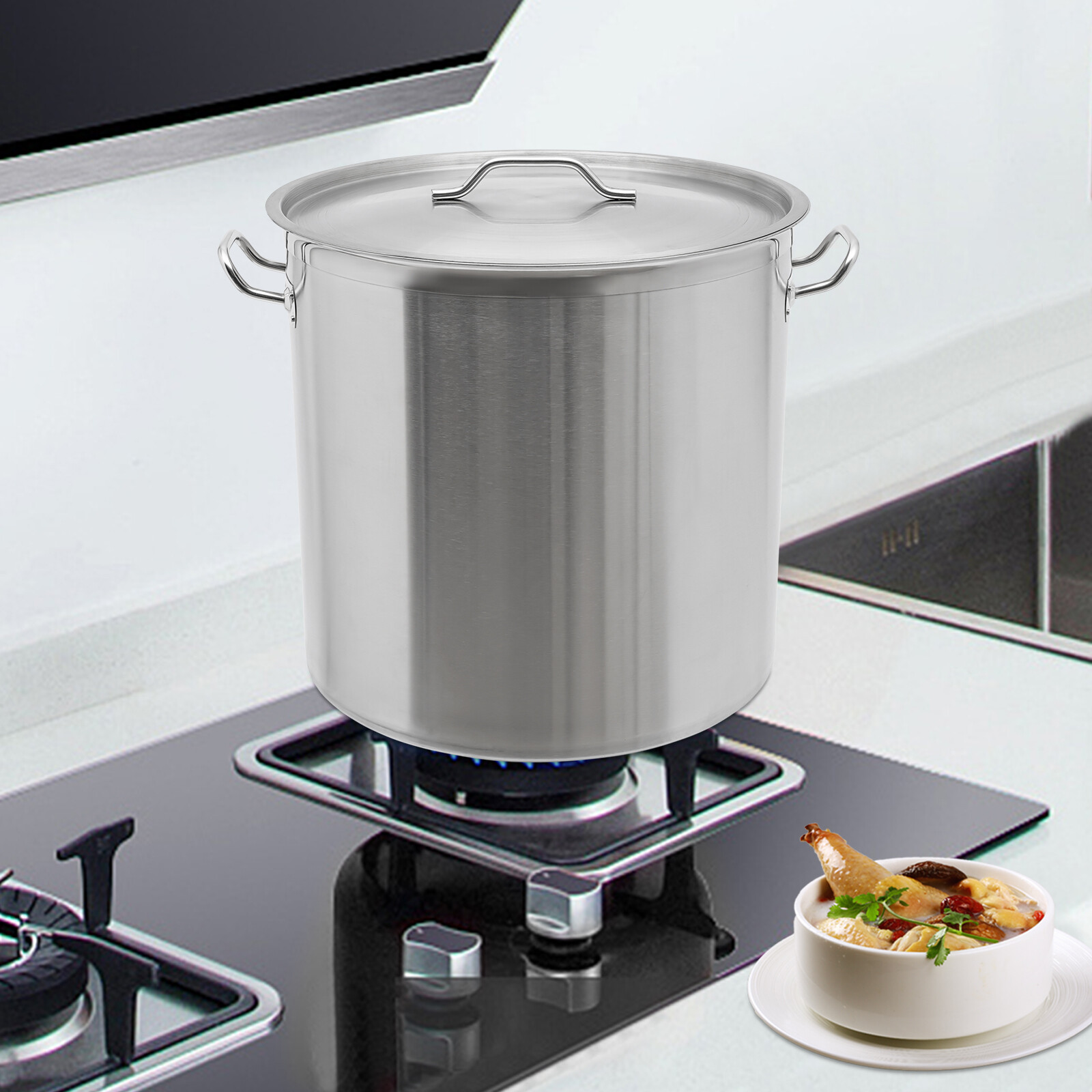 100 Quart Large Stock Pot Stainless Steel w/ Lid for Restaurant Kitchen Cooking