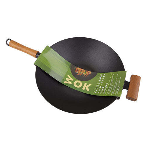 D.Line Non-Stick Excalibur Wok Heavy Gauge Steel Body With Wood Handles 36cm
