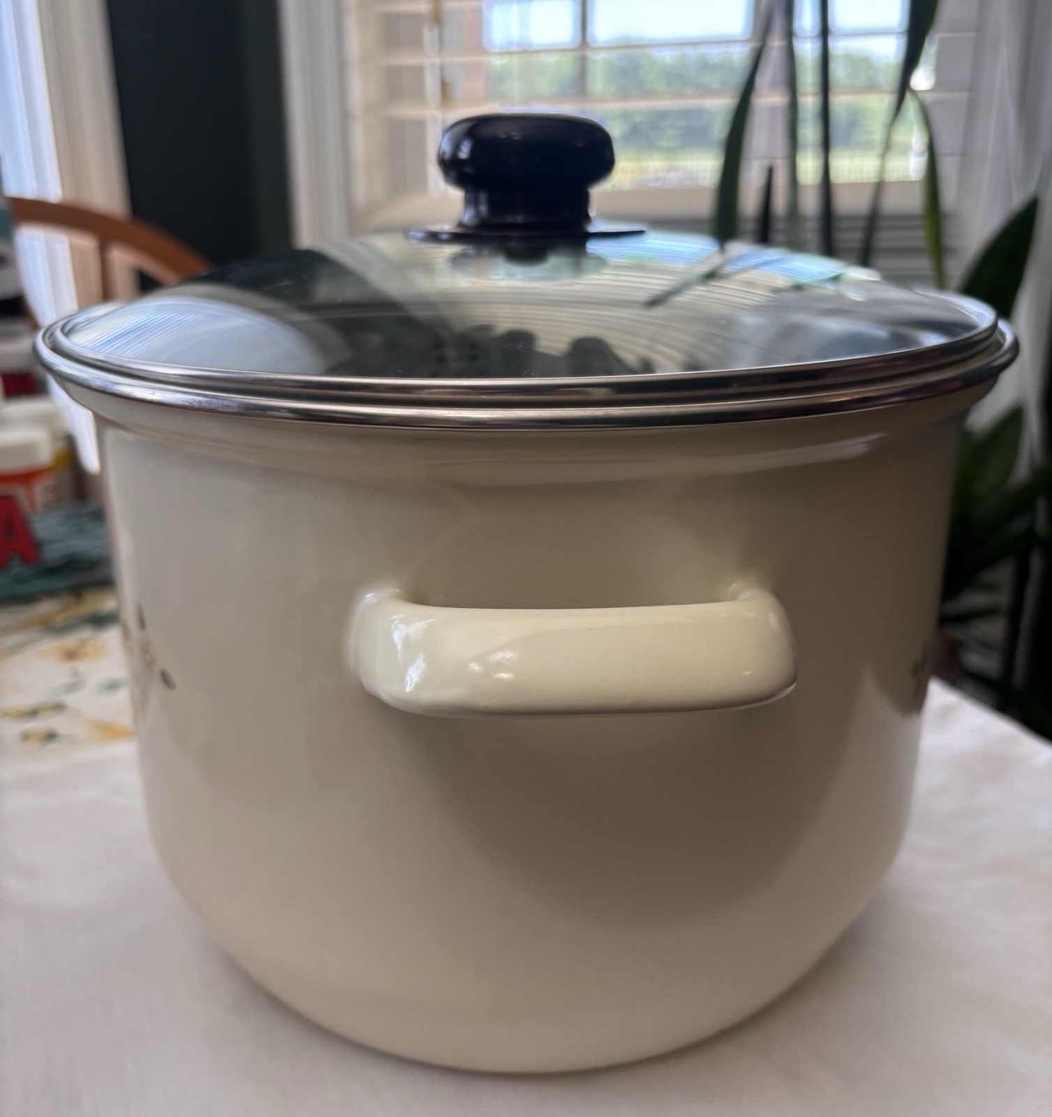 Vintage Pfaltzgraff Tea Rose Enameled 8 Qt Stock Pot with Steamer Insert Basket