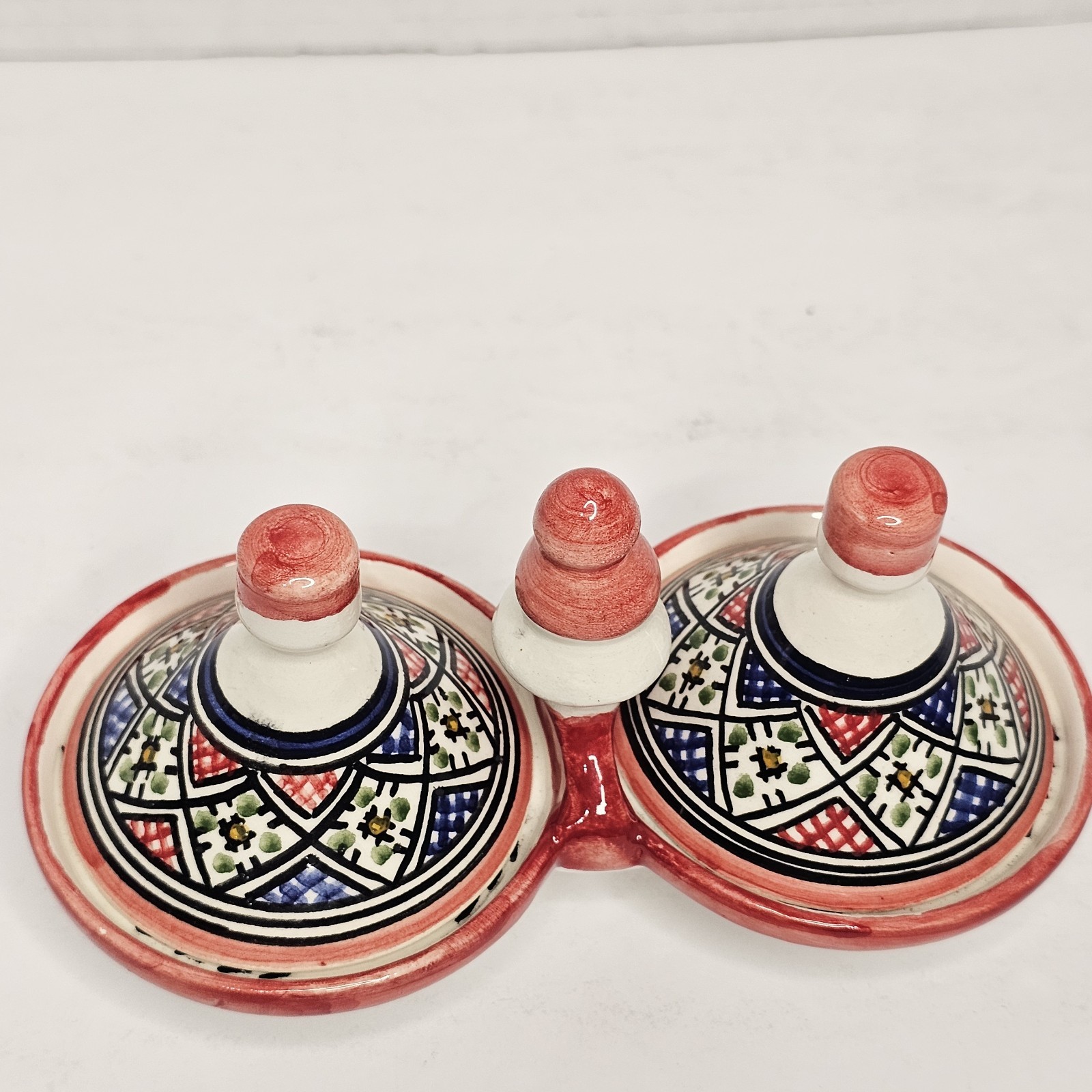 Hand Painted Moroccan Double Mini Tagine Serving Dish Spice Condiment Ceramic