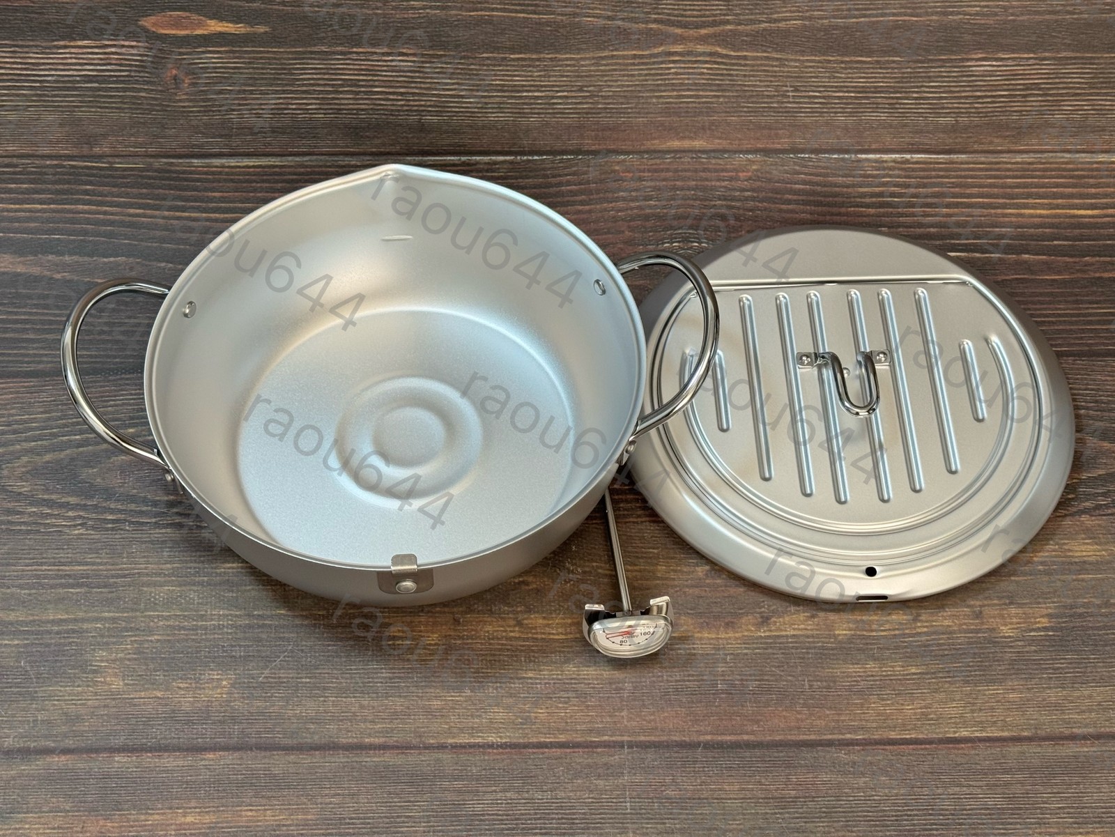 Yoshikawa SJ1025 Tempura pot with lid 24cm with thermometer Silver Mirakutei II