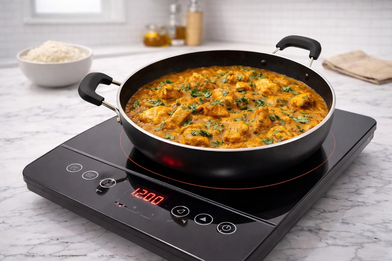 Induction Base Nonstick Kadai With Glass Lid 240mm Deep Fry Pan Kadai Indian Kad