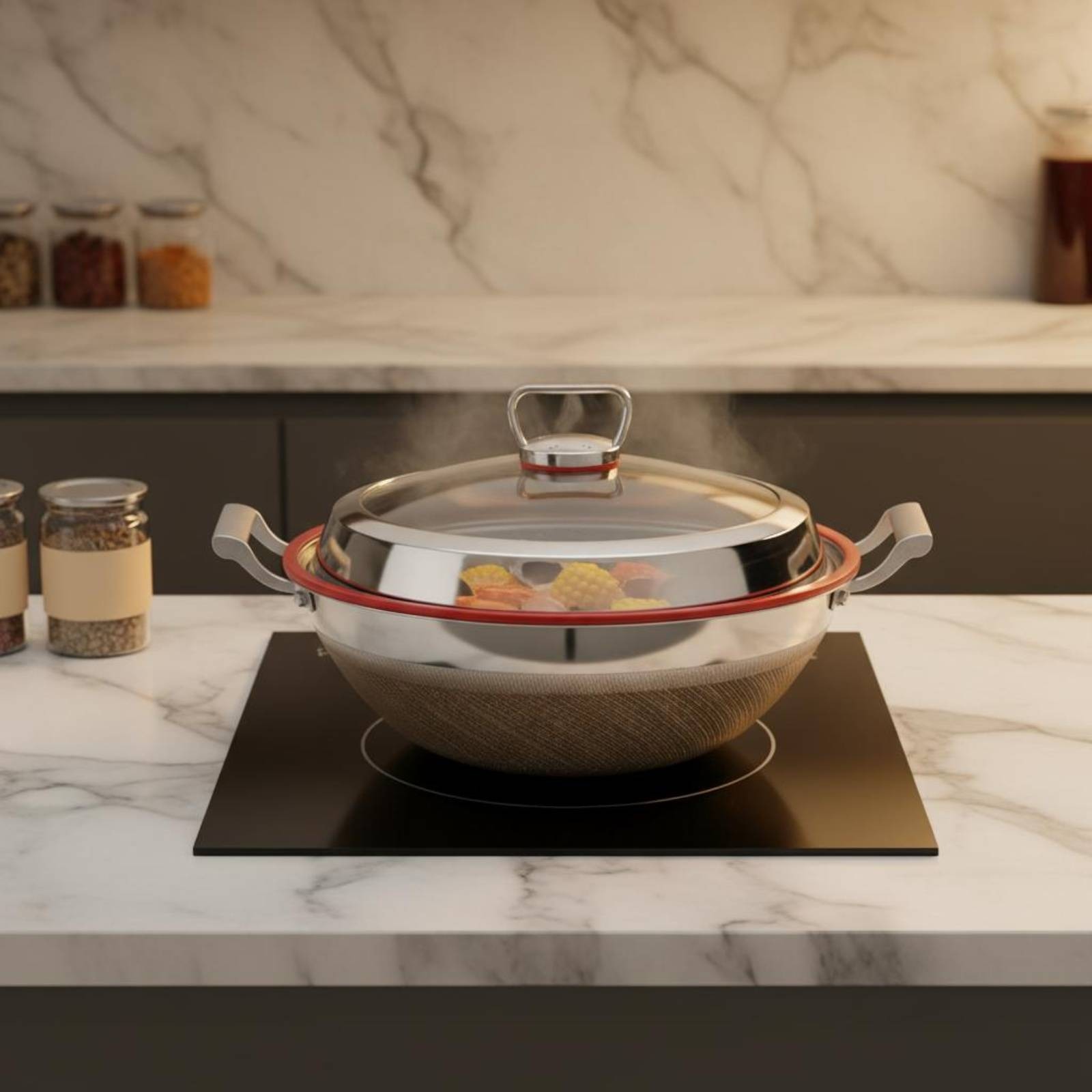 Stainless Steel Wok Nonstick Deep Wok Metal Utensil Safe for Cooktop Top