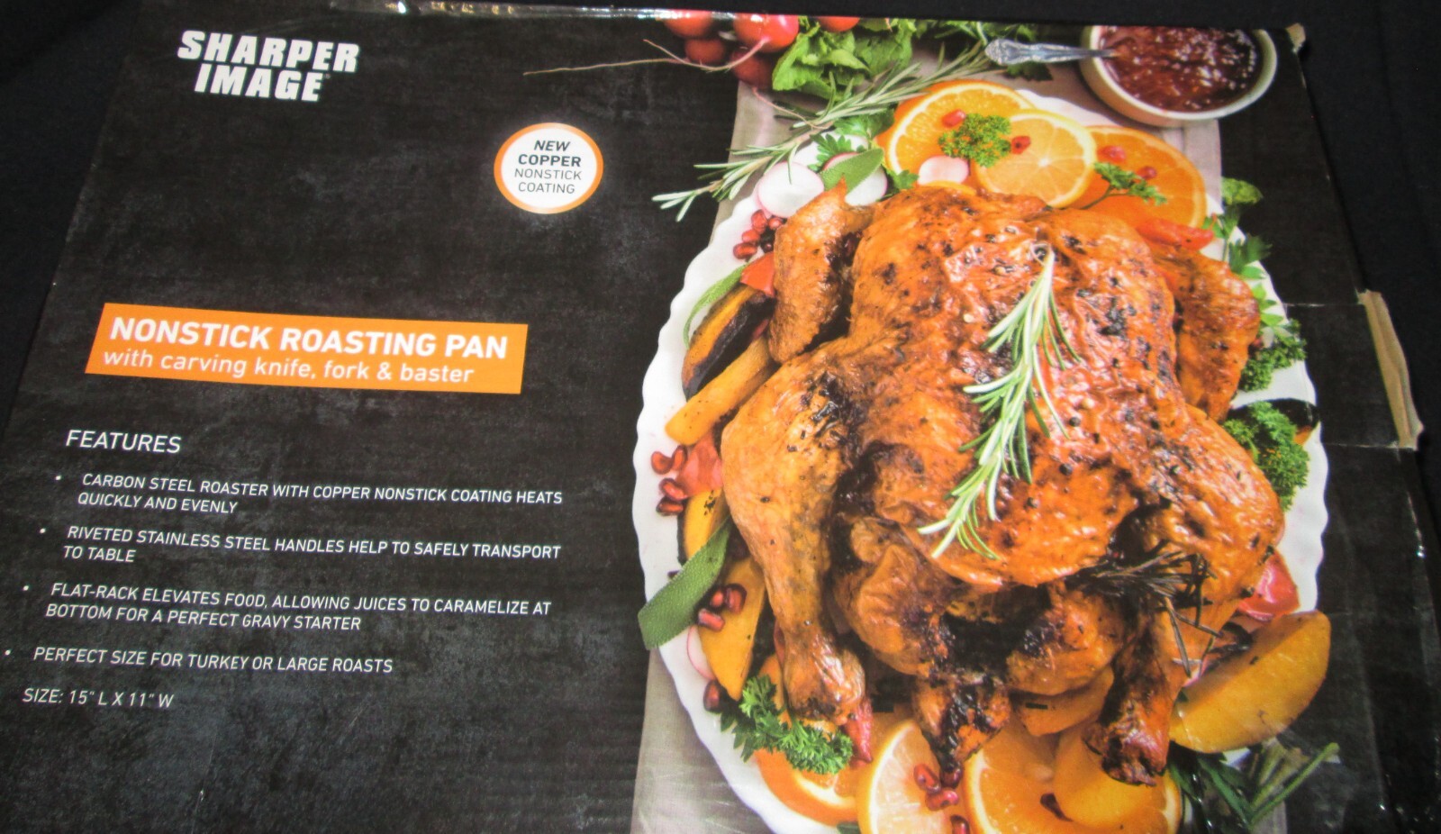 Sharper Image Nonstick Roasting Pan with Carving Knife, Fork & Baster NEW IN BOX
