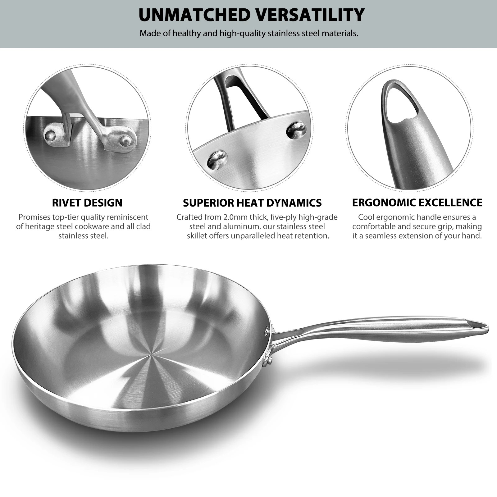 304 Stainless Steel Frying Pan, NonStick Pan Fried Steak Pot Uncoated Kitchen C
