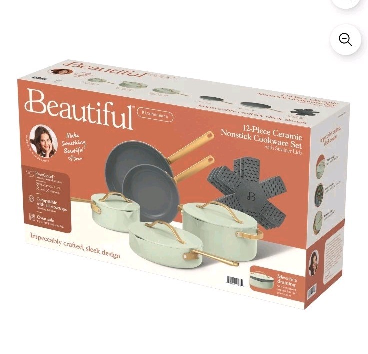 Beautiful 12-Piece Ceramic Nonstick Cookware Set, Pots & Pans Sage Green