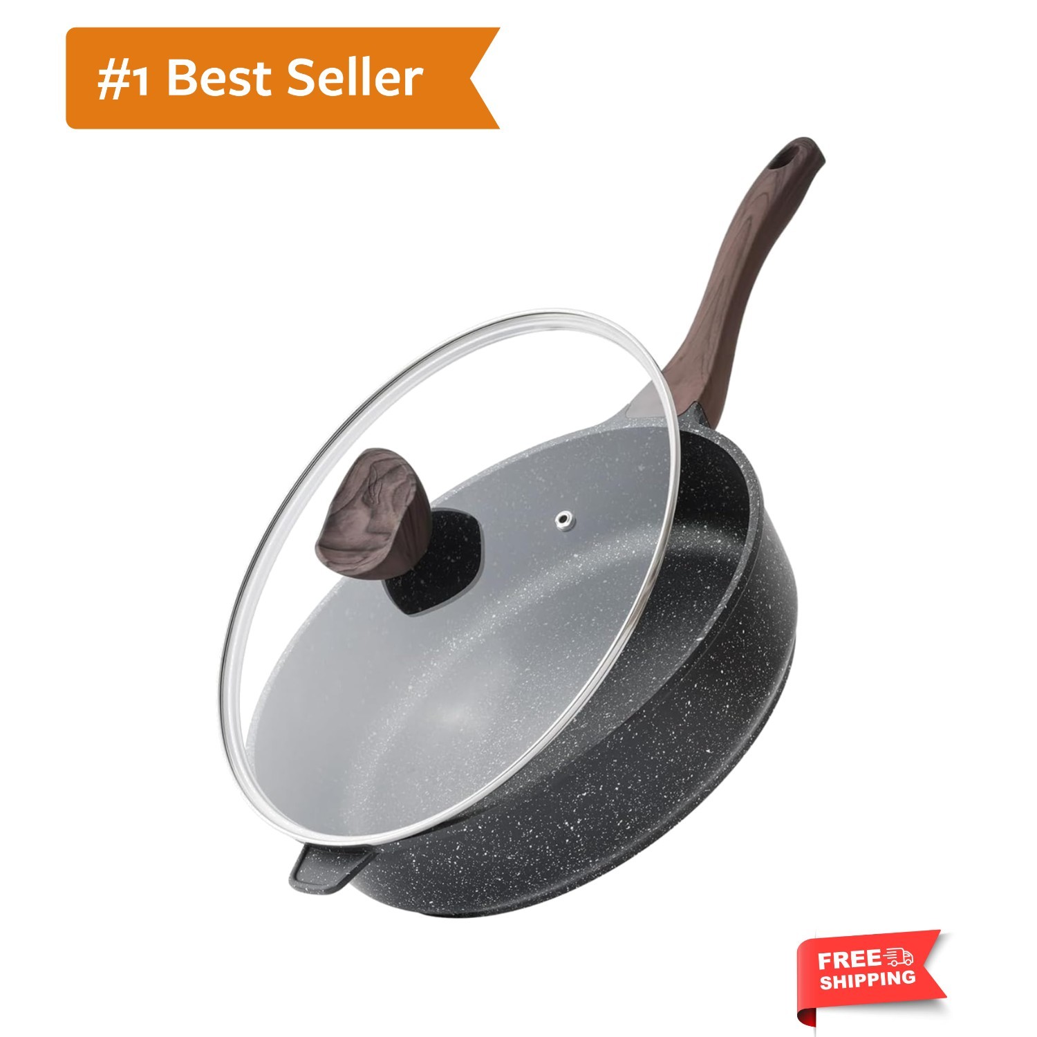 Classic Granite 11-Inch Nonstick Frying Pan with Glass Lid for Healthy Cooking