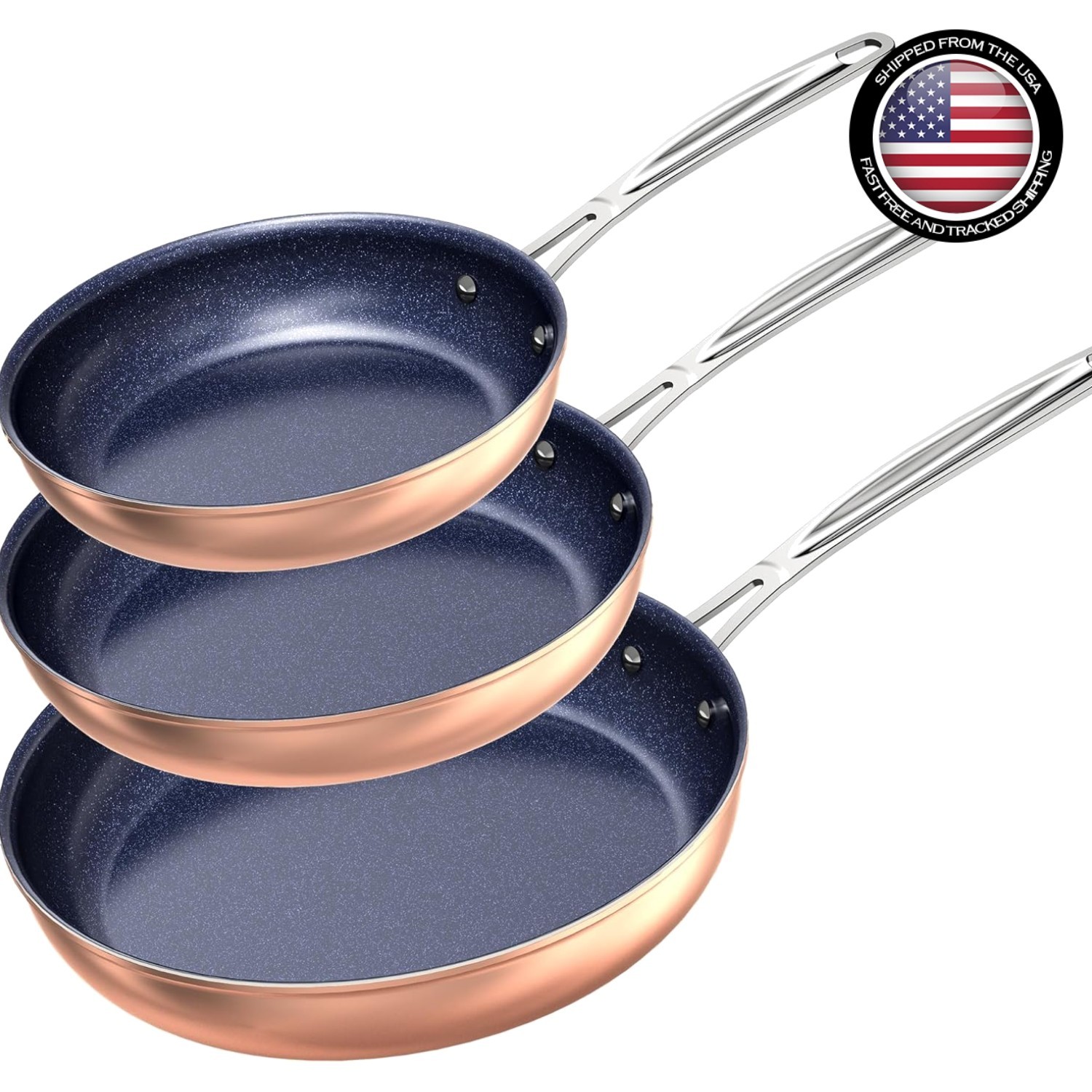 Chef-Inspired 3-Piece Forged Frying Pan Set, 8”, 10”, 12” – Eco-Friendly Coating