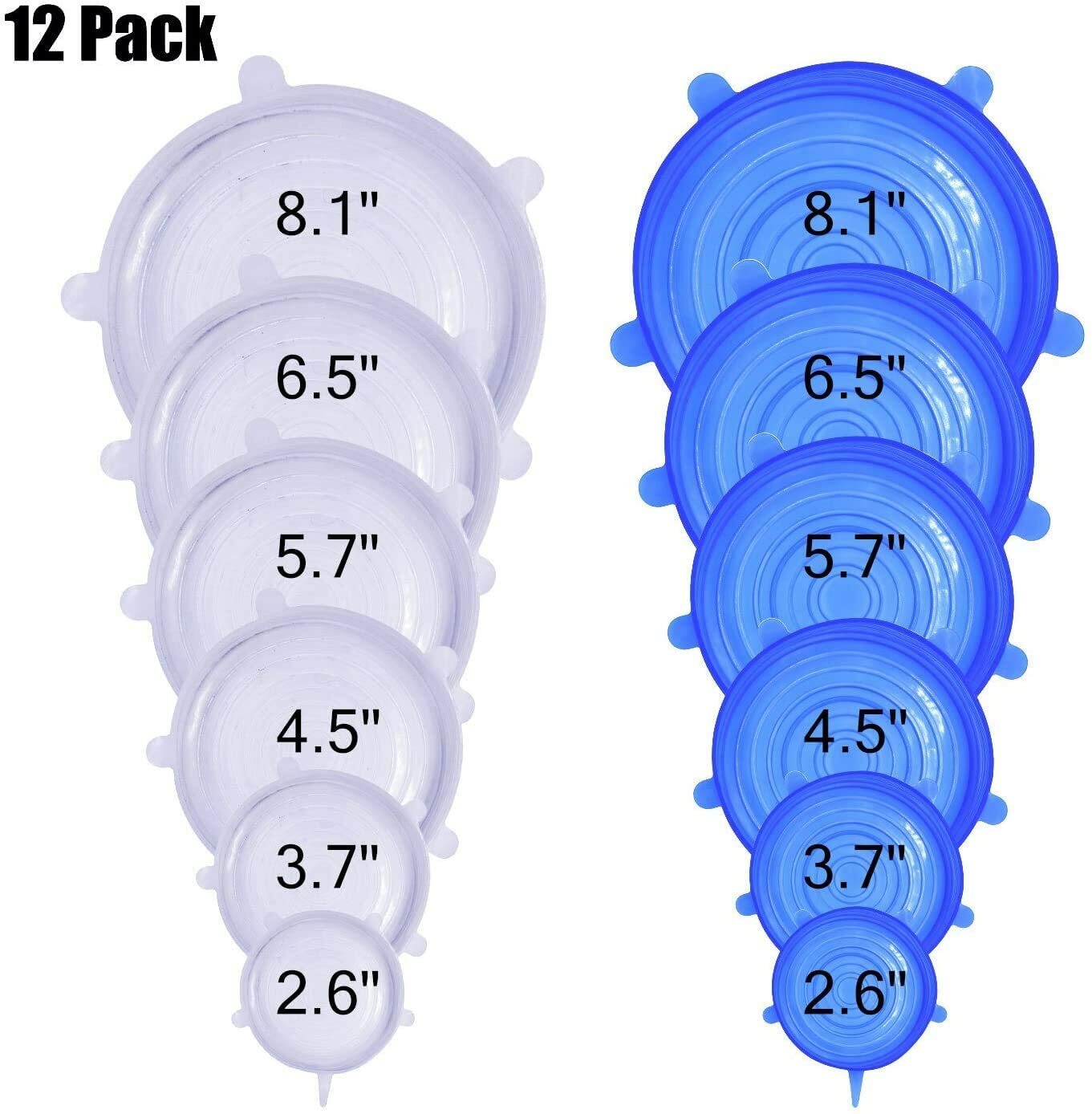 Silicone Stretch Lids, 12 Pack of Silicone Food Covers, BPA Free and Expandable