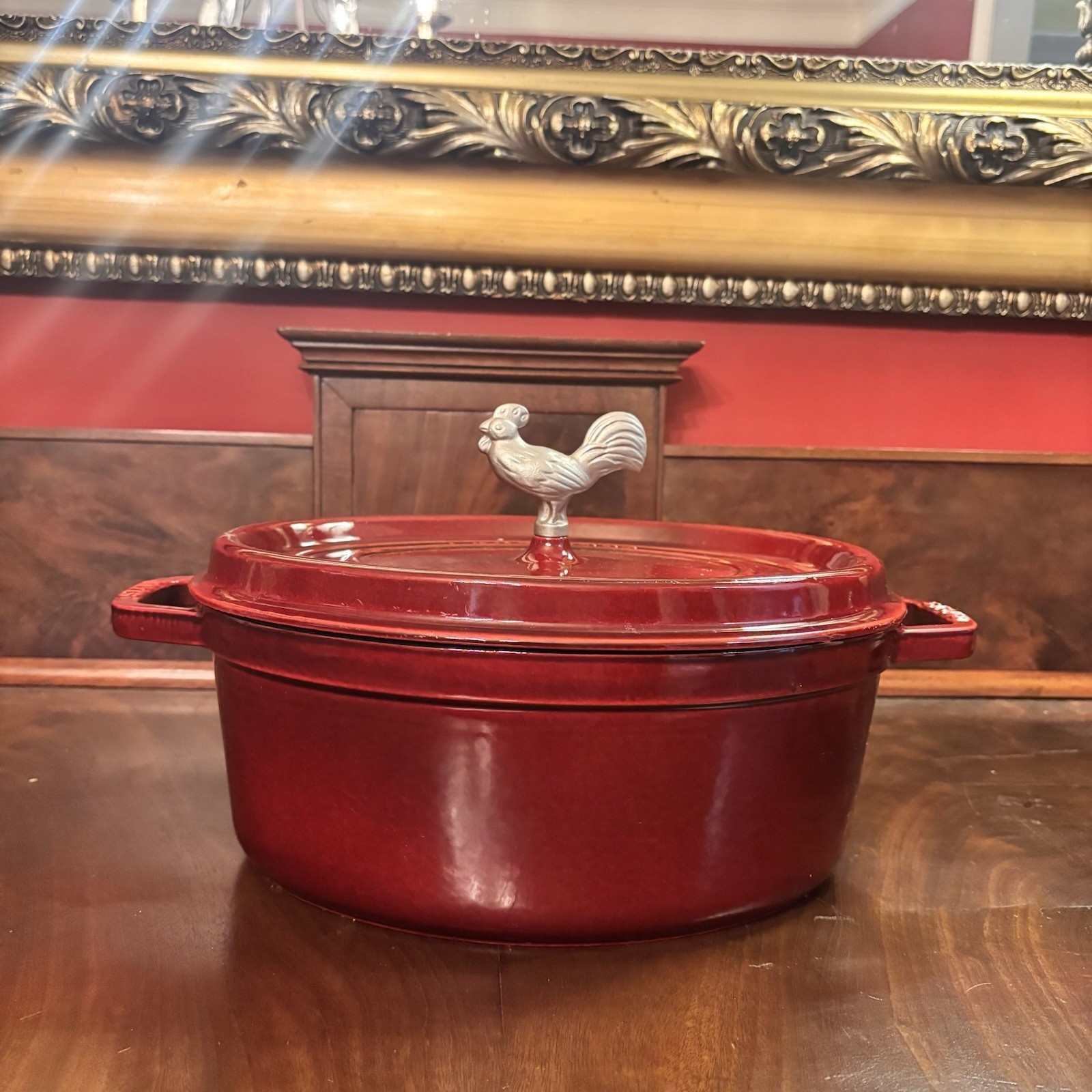 Staub La Cocotte #31 Oval Dutch Oven 5.75 Qt Enamel Cast Iron Rooster Lid France