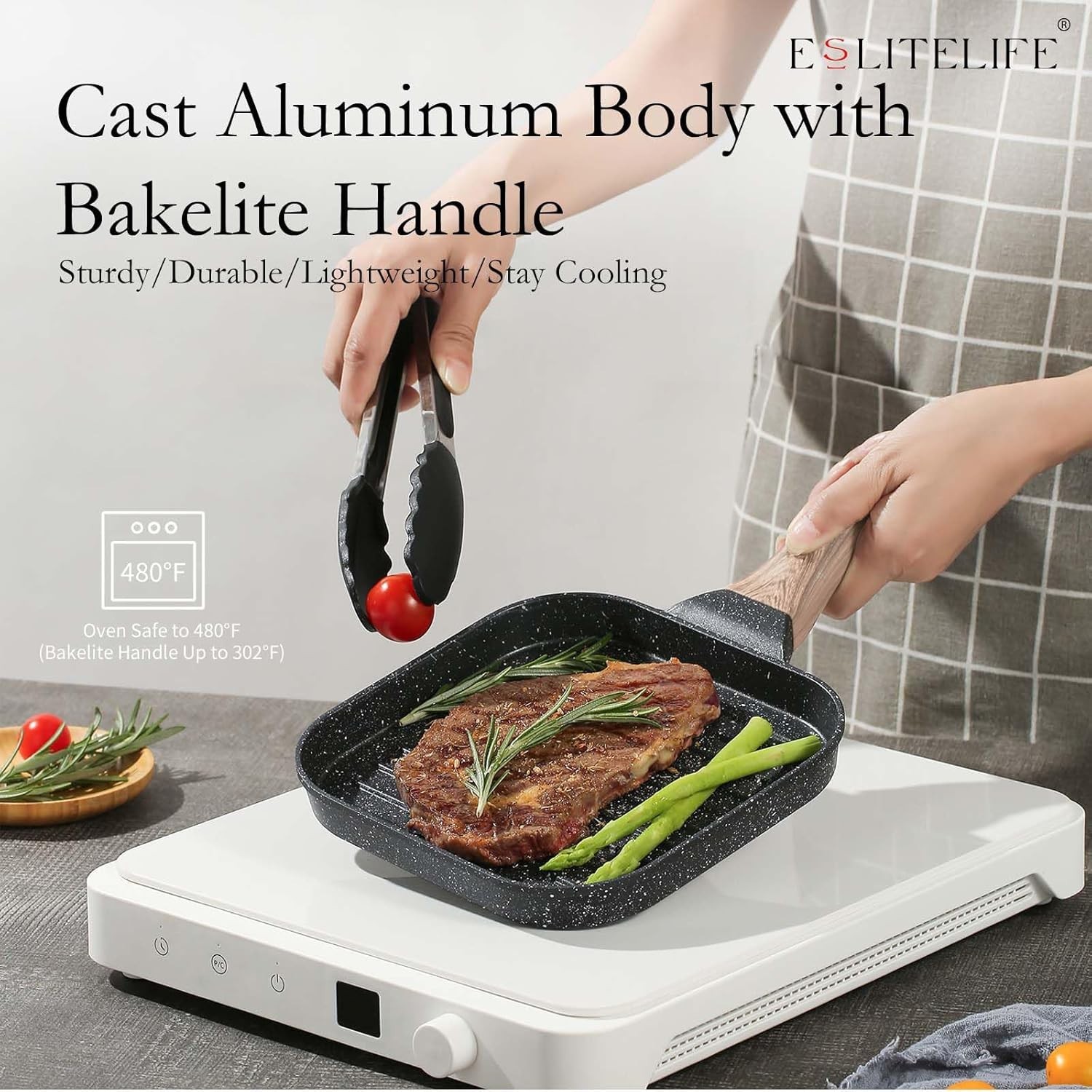 7 Inch Nonstick Small Grill Pan for Indoor Cooking, Versatile Induction Squar…