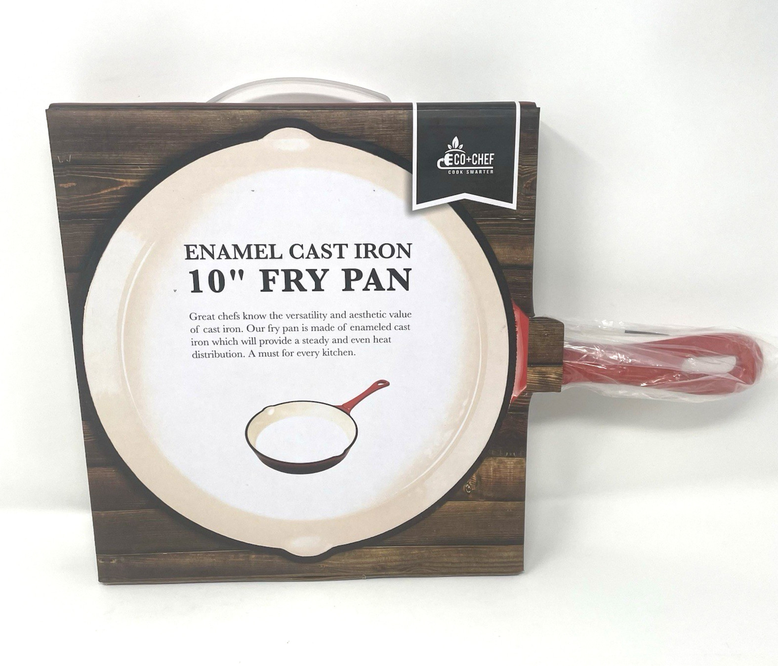 Eco Chef 10″ Enameled Cast Iron Frying Pan Skillet Red White NIB Oven Safe