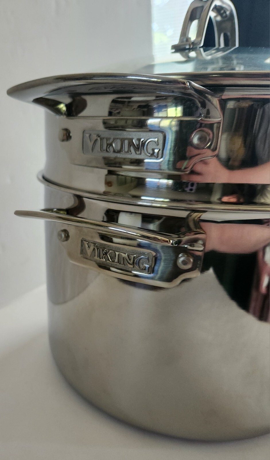 Viking 3-Ply Stainless Steel Stock Pasta Pot, Glass Lid 8 Qt/7.5L 9” D -NEW-