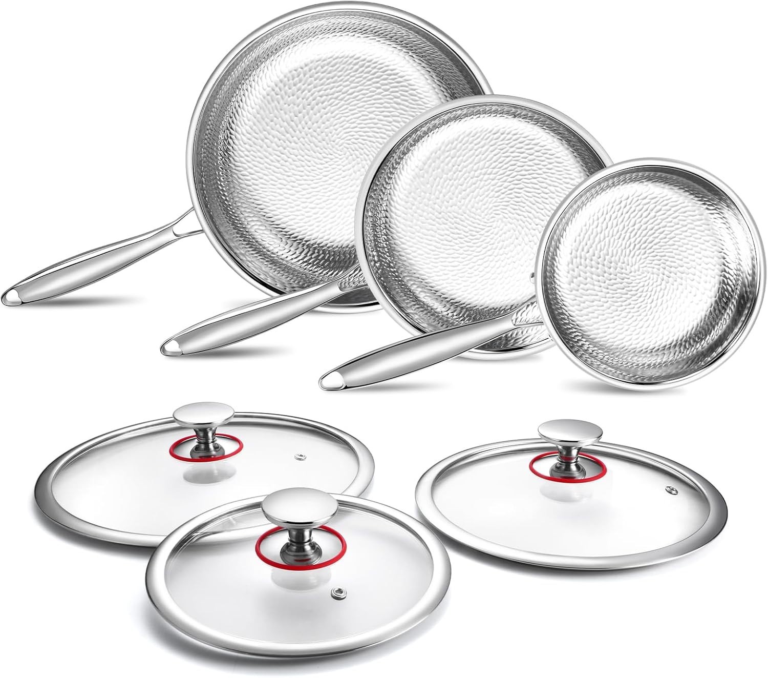 Titanium Non-Stick Frying Pan with Lid 8 10 and 12 Inch Hammered Nonstick Skille
