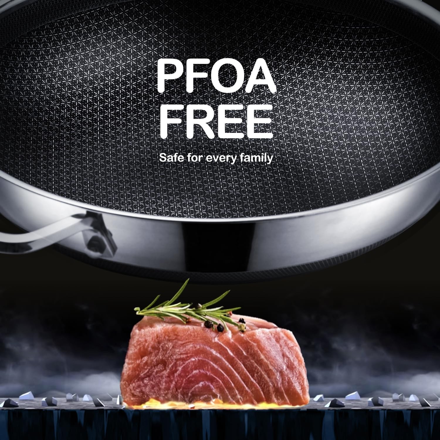 Wok pan,Hybrid 12 inch Wok with Lid, PFOA Free Cookware,non stick Stainless S…
