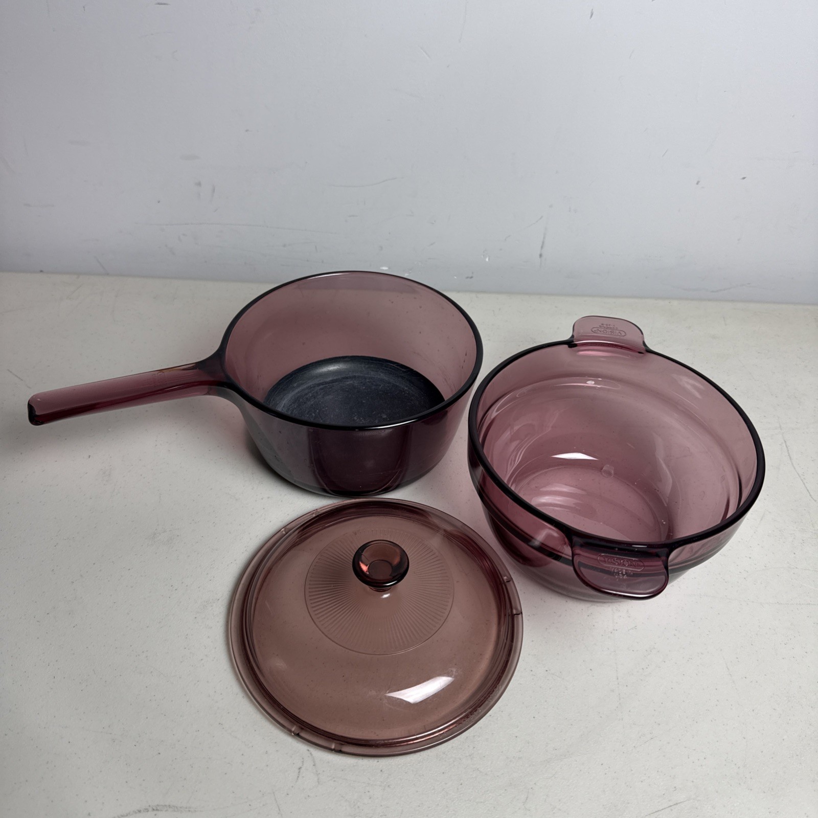 Vintage Pyrex Visions Cranberry Corning Corelle 1.5L Double Boiler w Insert Lid