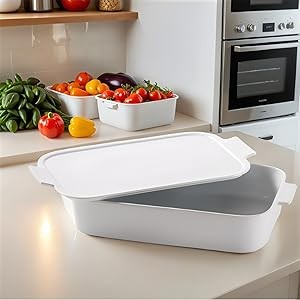 Baking Dish, 9×13 White Casserole Dish with Lid, Ceric Baking Dish for